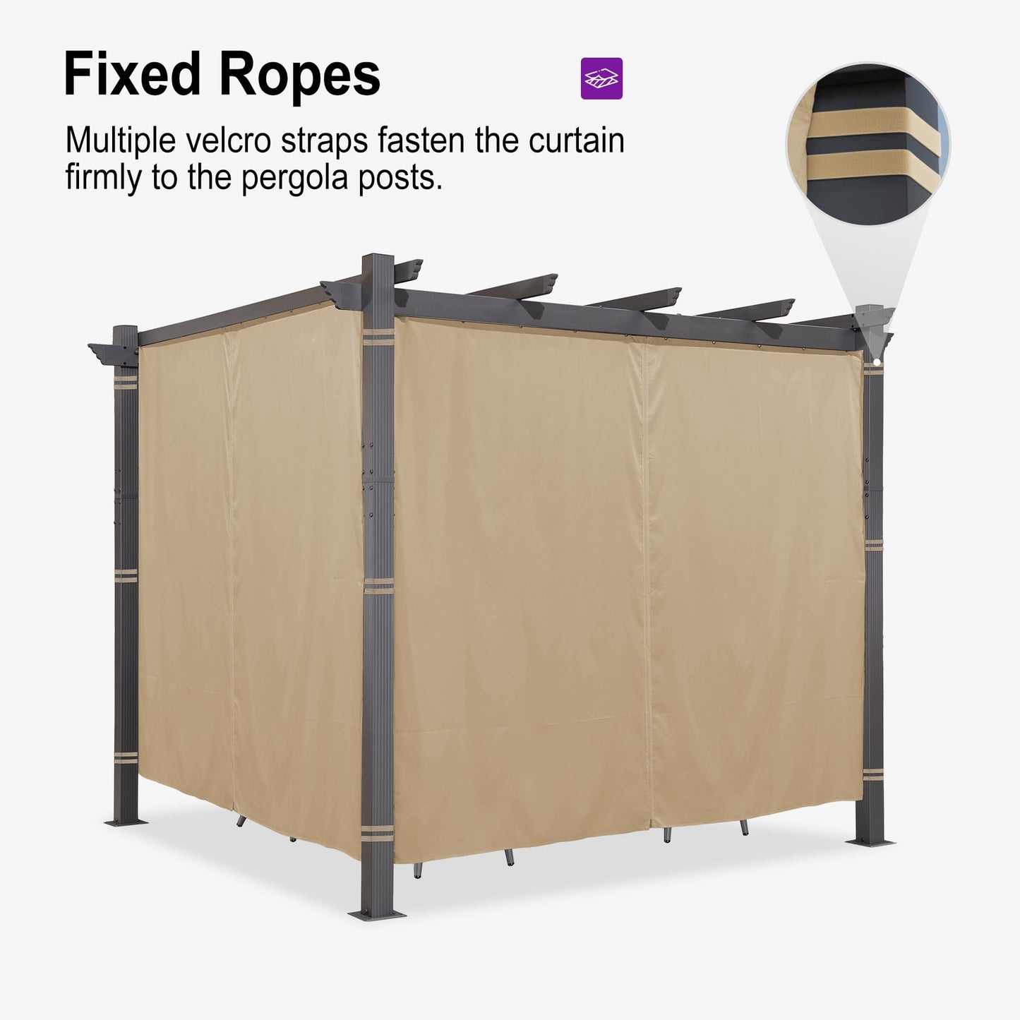 PURPLE LEAF 10' X 10' Outdoor Pergola with 4-Sided Curtains Retractable Canopy Patio Aluminum Sun Shade for Garden Deck Porch Gazebo Pavilion Grill Modern Yard Grape Trellis Pergola Beige