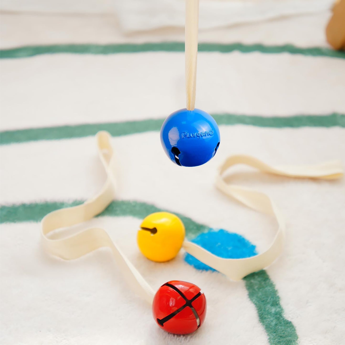 Purgano Yellow Bell with Ribbon, Montessori Baby Toy