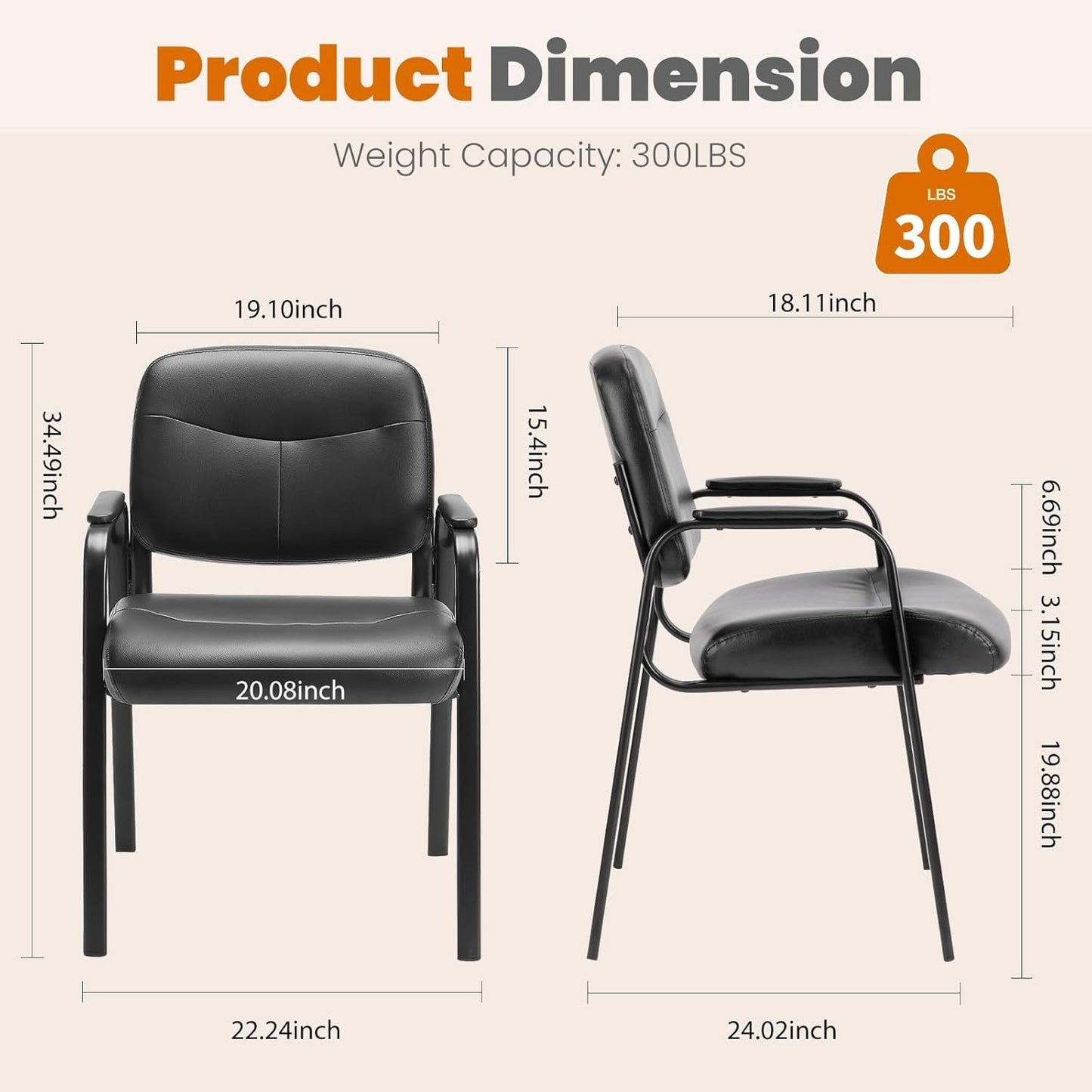 Sweetcrispy Office Reception Guest Chair No Wheels Set of 6, Leather Stationary Waiting Room Chairs with Padded Arms for Elderly Desk Conference Room Lobby Table Side Salon