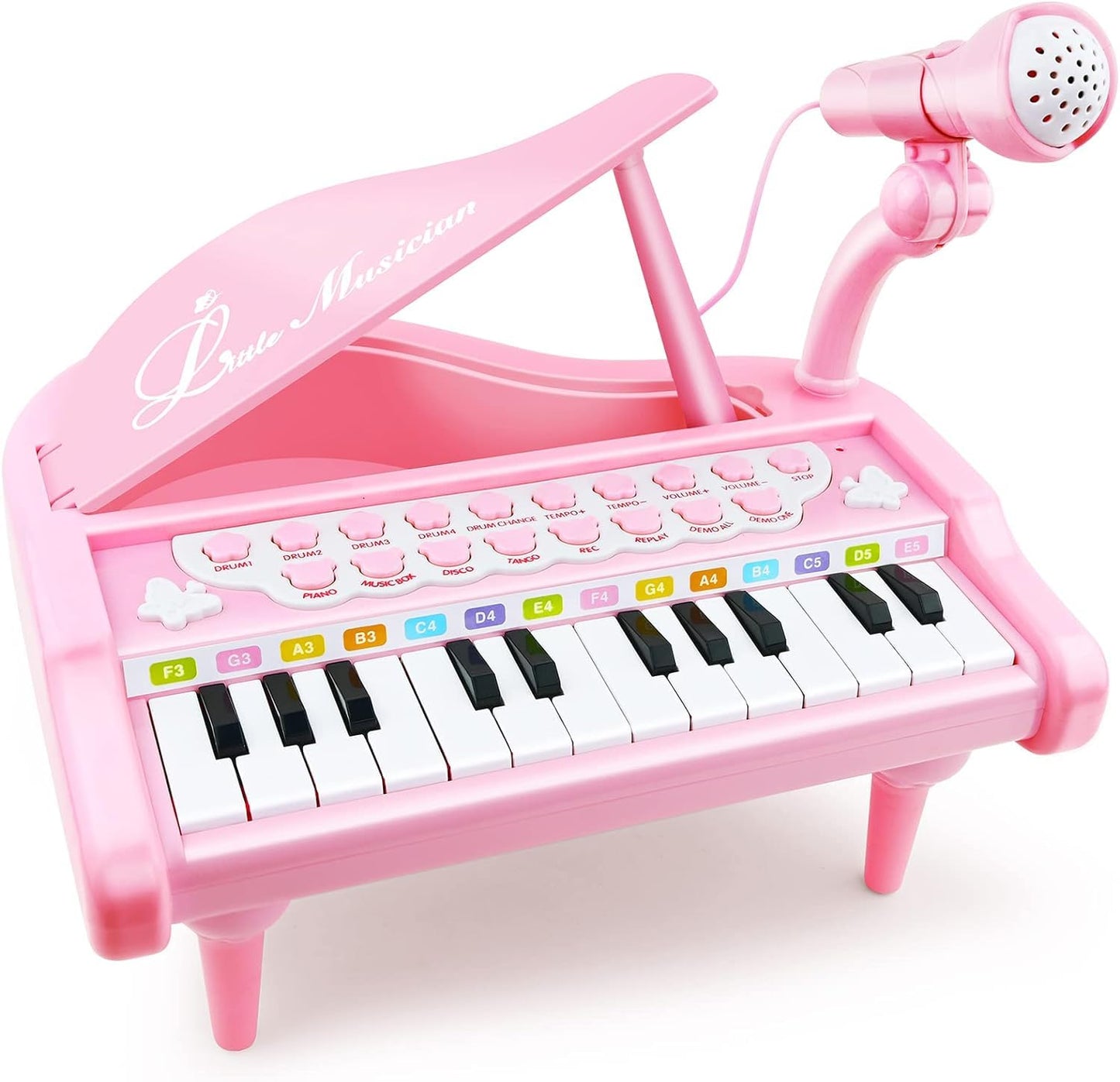 Love&Mini Piano Keyboard Toys for Girls - 24 Keys Toddler Piano Music Toy Instruments with Microphone,Pink Piano Toys for 1 2 3 4 5 Years Old Girls Birthday Xmas Gifts (24 Keys Pink Piano Toy)