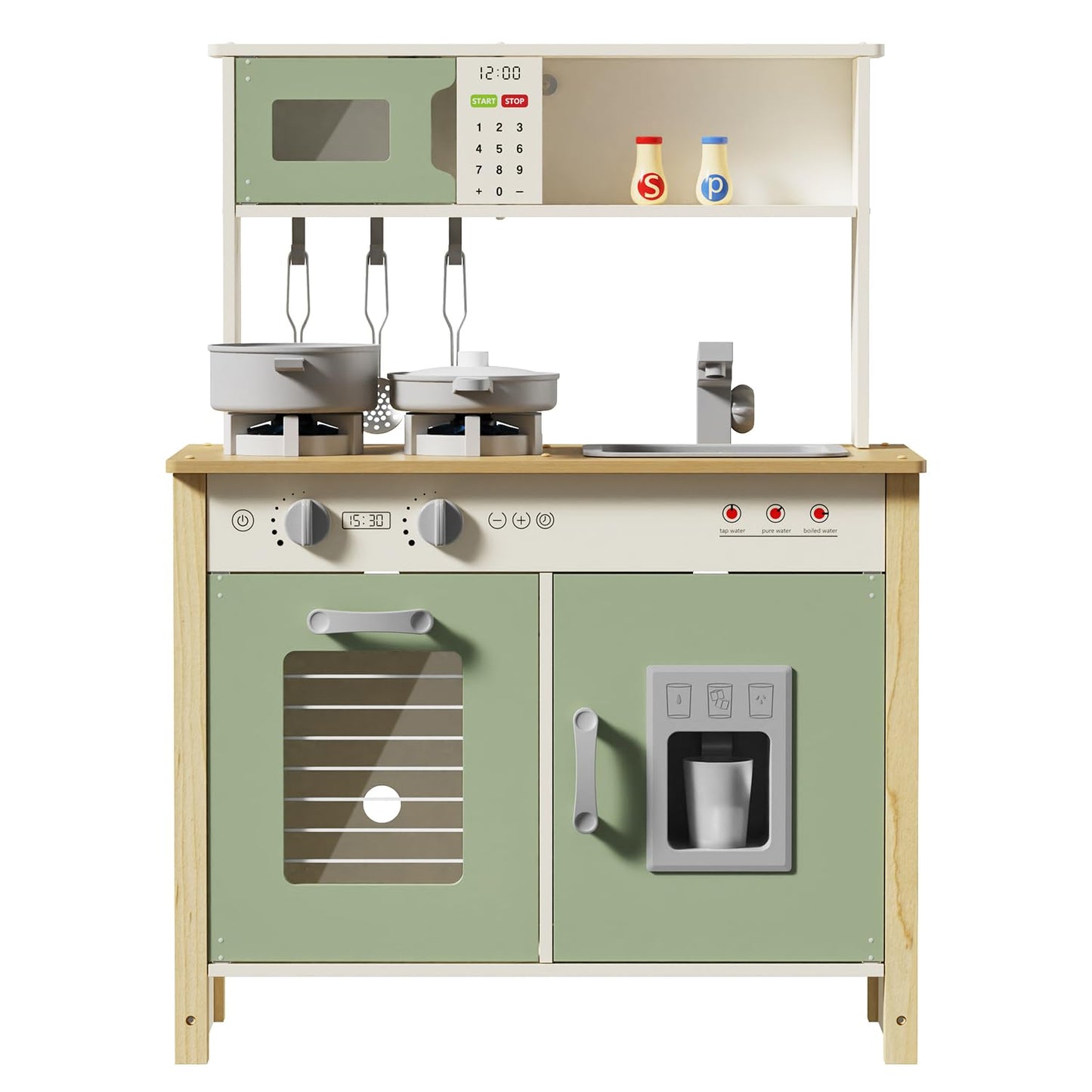 Babytronic Kids Play Kitchen, Wooden Kitchen Playset for Kids Ages 3+ with Real Lights, Sounds, Stove, Sink, Oven, and 30 Pcs Accessories, Toys Kitchen Small Pretend Play Kitchen for Toddlers (Green)