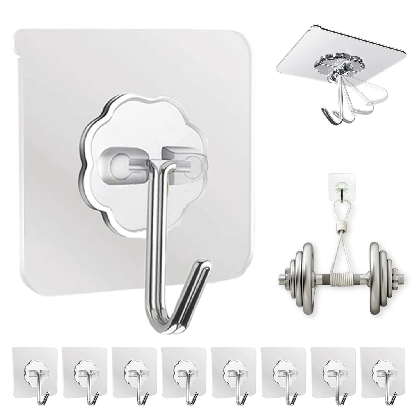 DDMY Hooks for Hanging, 24 Pack Wall Hooks 33lb(Max) Transparent Reusable Waterproof Adhesive Hook for Kitchen Curtain, Towel Hook for Bathrooms, Heavy Duty Self Coat Hook for Walls No Damage