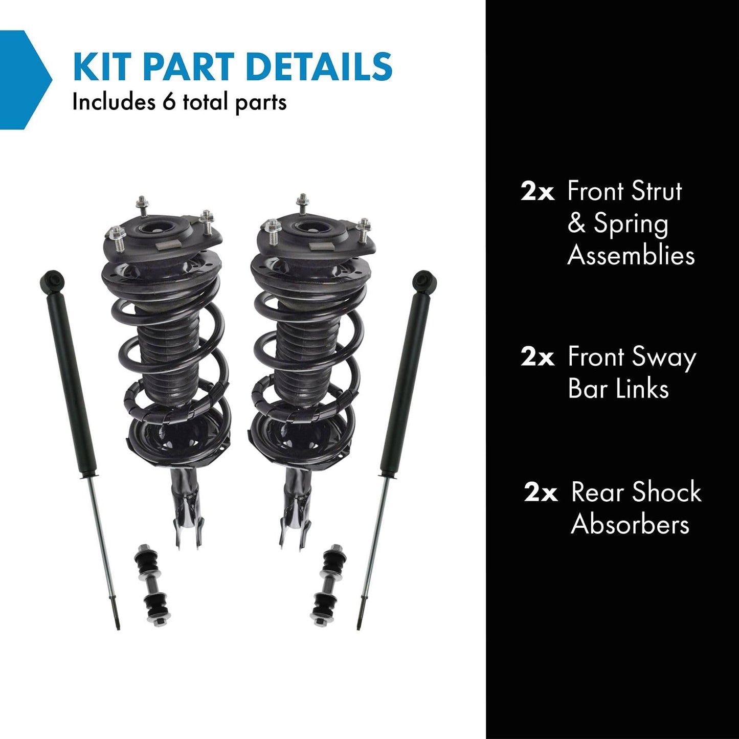 TRQ Front and Rear Suspension Kit Complete Strut & Coil Spring Assembly Shock Absorber Sway Bar Stabilizer Link Compatible with 2004-2006 Scion xA xB
