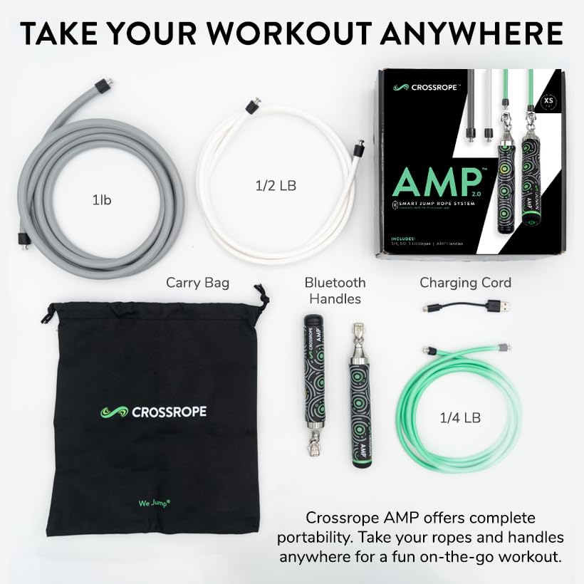 Crossrope AMP 2.0 Smart Jump Rope Set with 1/4 LB, 1/2 LB & 1LB Jump Ropes – Bluetooth-Connected, High-Intensity Fitness Training for High Calorie Burn and Cardio - Small - Membership Required