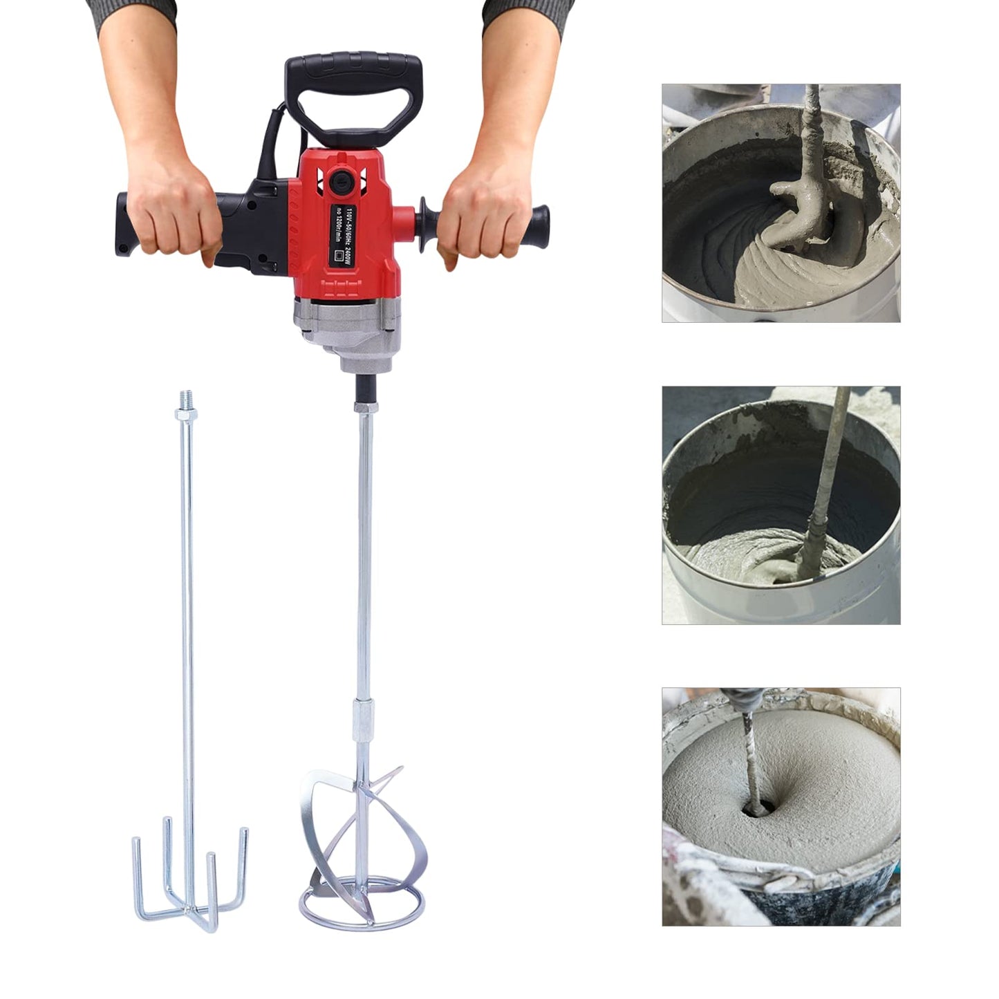 Mud Mixer Set with 2 Mixing Paddles 2400W, 1200RPM Mortar Mixer, Corded Electric Drill Mixer, Cement Mixer Tool Machine for Paint, Mud, Plaster, Concrete