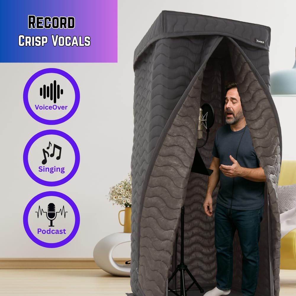 Portable Vocal Booth, Home Recording Studio, Echo-Free Sound Isolation Booth for Voice-Over, Podcast & Music - Compact Frame with Thick Acoustic Blankets, Easy Setup
