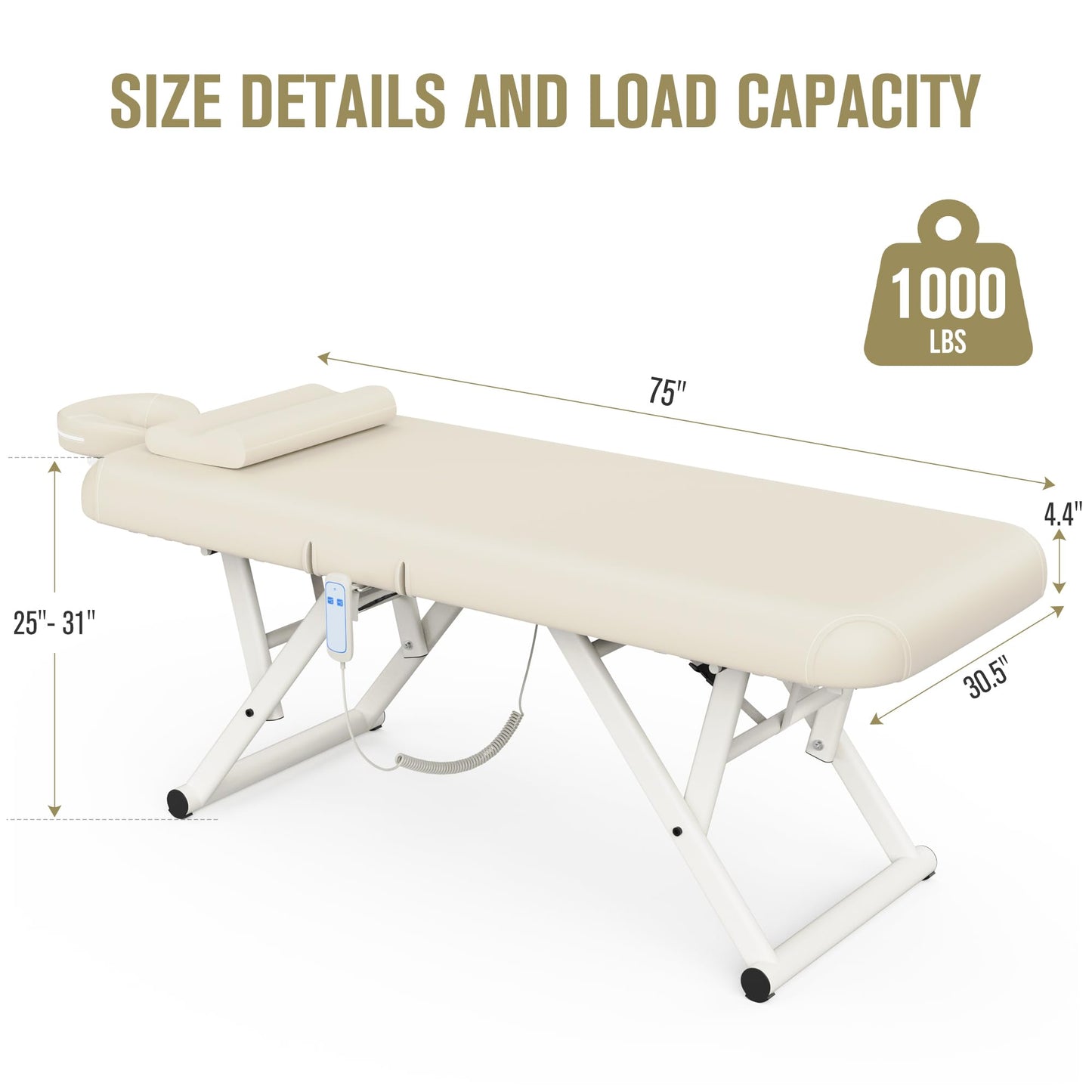 Adjustable Massage Table with Face Pillow & Headrest for Treatment Table Physical Therapy Table Spa Facial Bed - Manual Adjustable Height & Backrest, Remote Control Electric Leg Lifting - Beige Gray