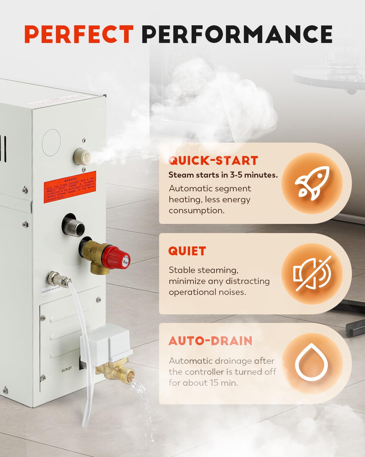 CGOLDENWALL 10.5KW Luxury Steam Generator Shower System Kit Complete Home Steam Sauna Spa Steam Bath Generator with Waterproof Control and Auto Drain 95-131℉ Max Space Heating 10.5 m³/371 ft3 (10.5KW)