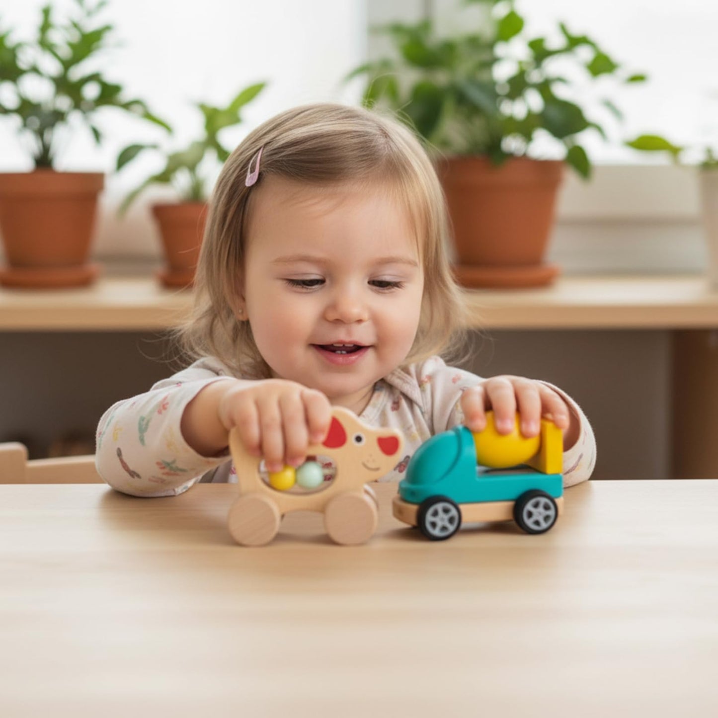Wooden Baby Toy 6pcs, Montessori Toys for Babies 1-3 Years Old, Wooden Rattles Soft Book Car Toy Set for Infant Grasping, Sensory Development, Gift for Baby Boys Girls