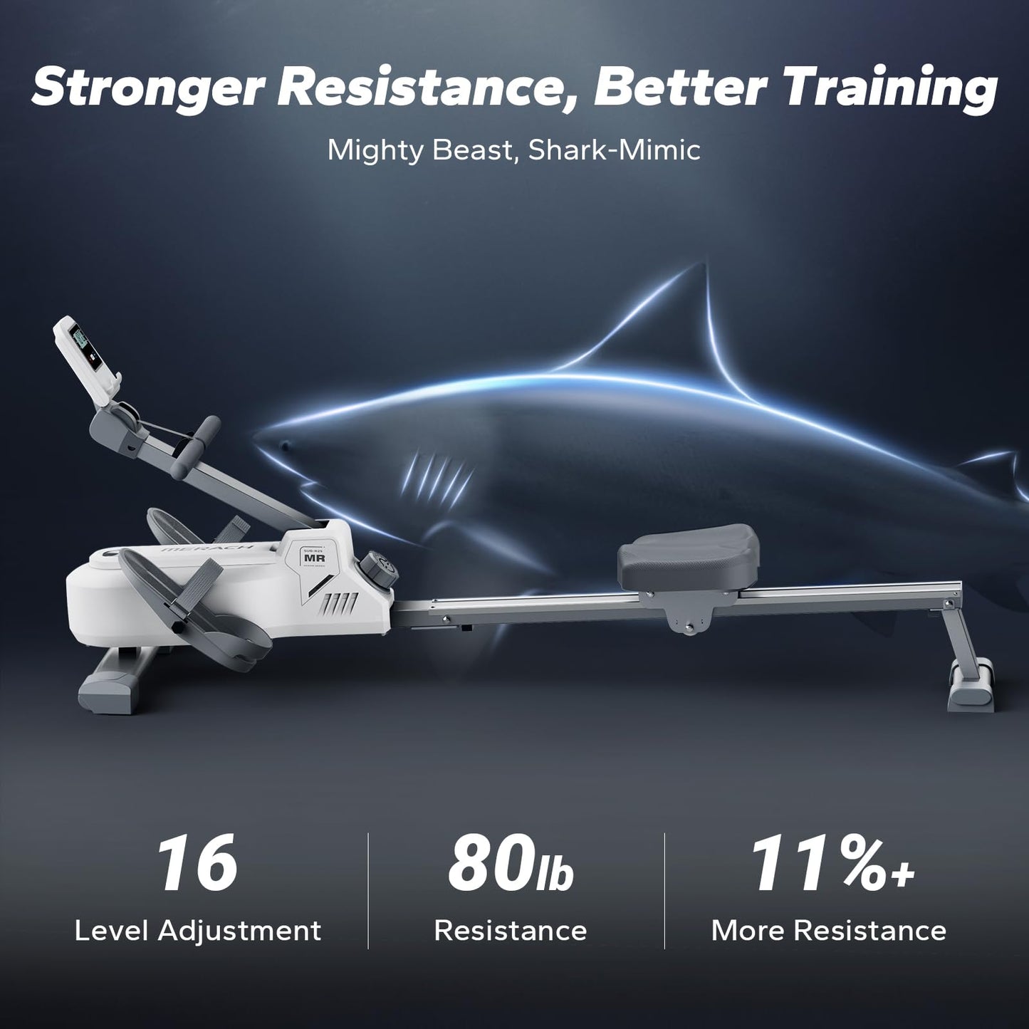 MERACH Foldable Rowing Machines for Home, Magnetic Rowing Machine with 16-Level, Compact Row Saves 20% Space, 350 LBS Load Capacity, MERACH App and 1000+ Champion Coaching Course & Games(White)