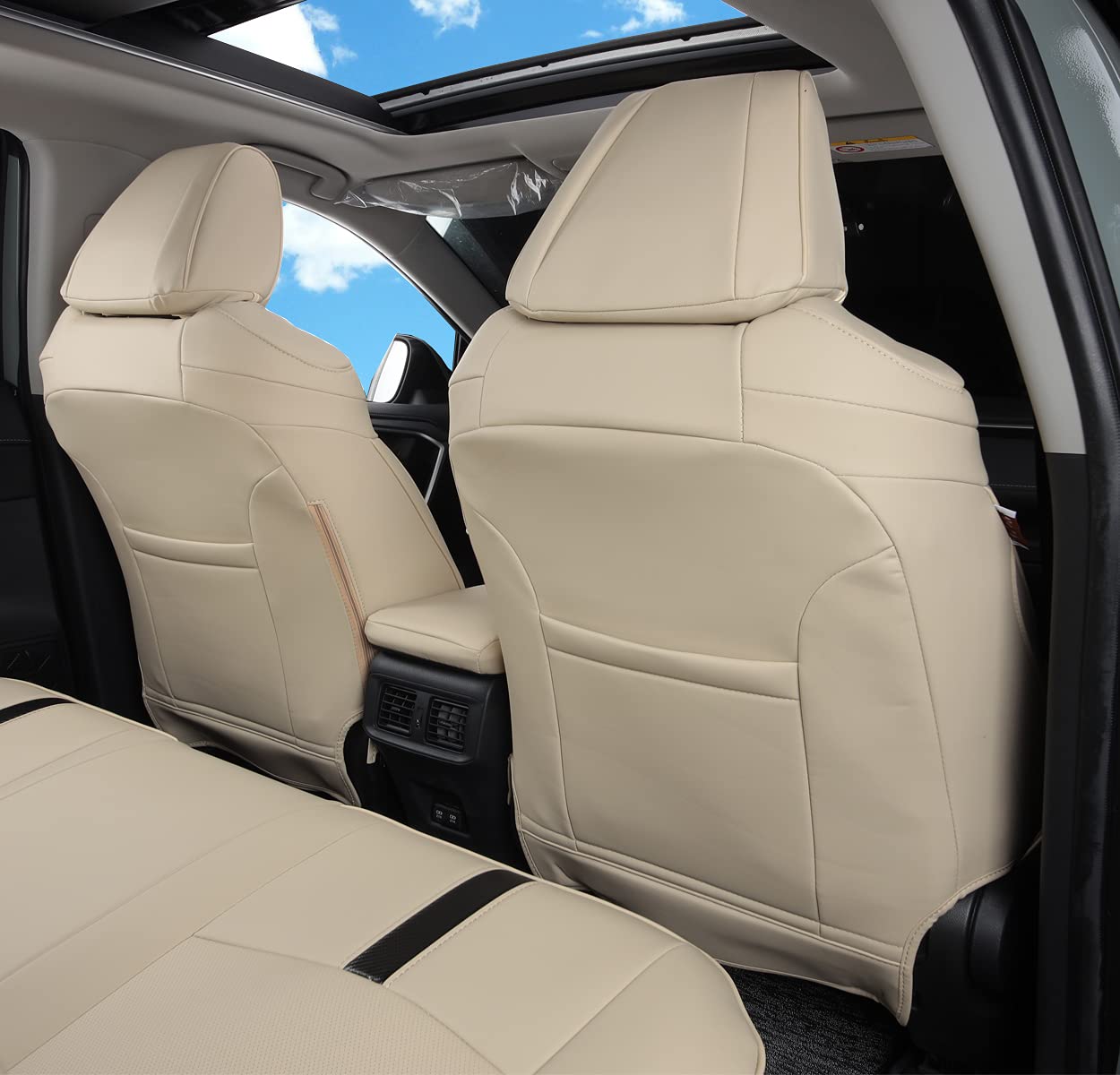 LuLuDa Custom Fit RAV4 (Not for Hybrid) Car Seat Covers Fit for Toyota RAV4 LE Limited XLE 2019 2020 2021 2022 2023 2024 2025 with Waterproof Faux Leather (Beige, LU01-XLE)