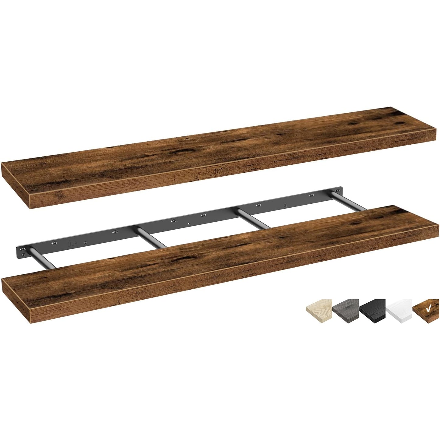 QEEIG Bathroom Floating Shelves for Wall Mounted Shelf Over Toilet Farmhouse Home Decor Display Shelving Small 16 inch Set of 2, Rustic Brown (008-40BN)