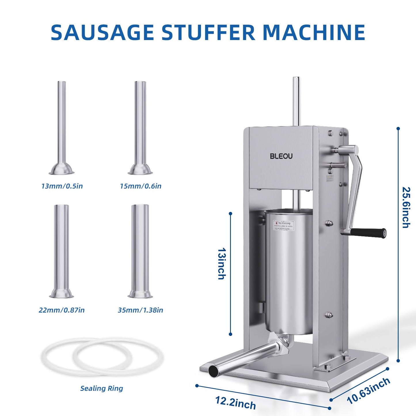 BLEOU Manual Sausage Stuffer 5L/11 LBS, Vertical Stainless Steel Sausage Maker with 4 Stuffing Tubes, Heavy Duty Meat Filling Machine for Home or Commercial Use