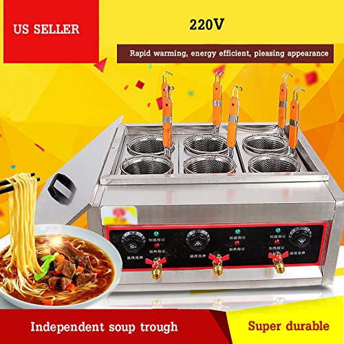 PreAsion 220V Commercial Pasta Cooker with 6 Noodle Filter Electric Pasta Cooking Machine Multifunctional Pasta Warmer Noodles Cooker 6KW for Cooking Dumplings NoodlesVegetables 30-110โ