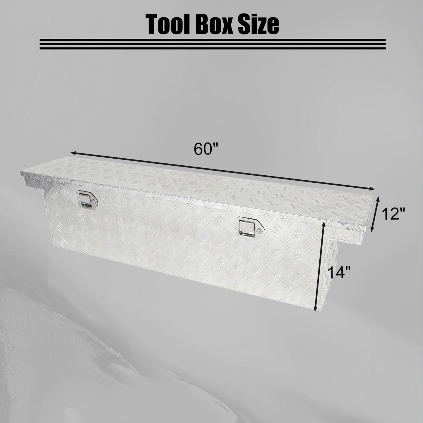 Eivojor 60" Heavy Duty Aluminum Stripes Plated Tool Box Pick Up Truck Bed RV Trailer Toolbox Storage Organizer with Locks and Keys,60"x 12"x 14"-Silver
