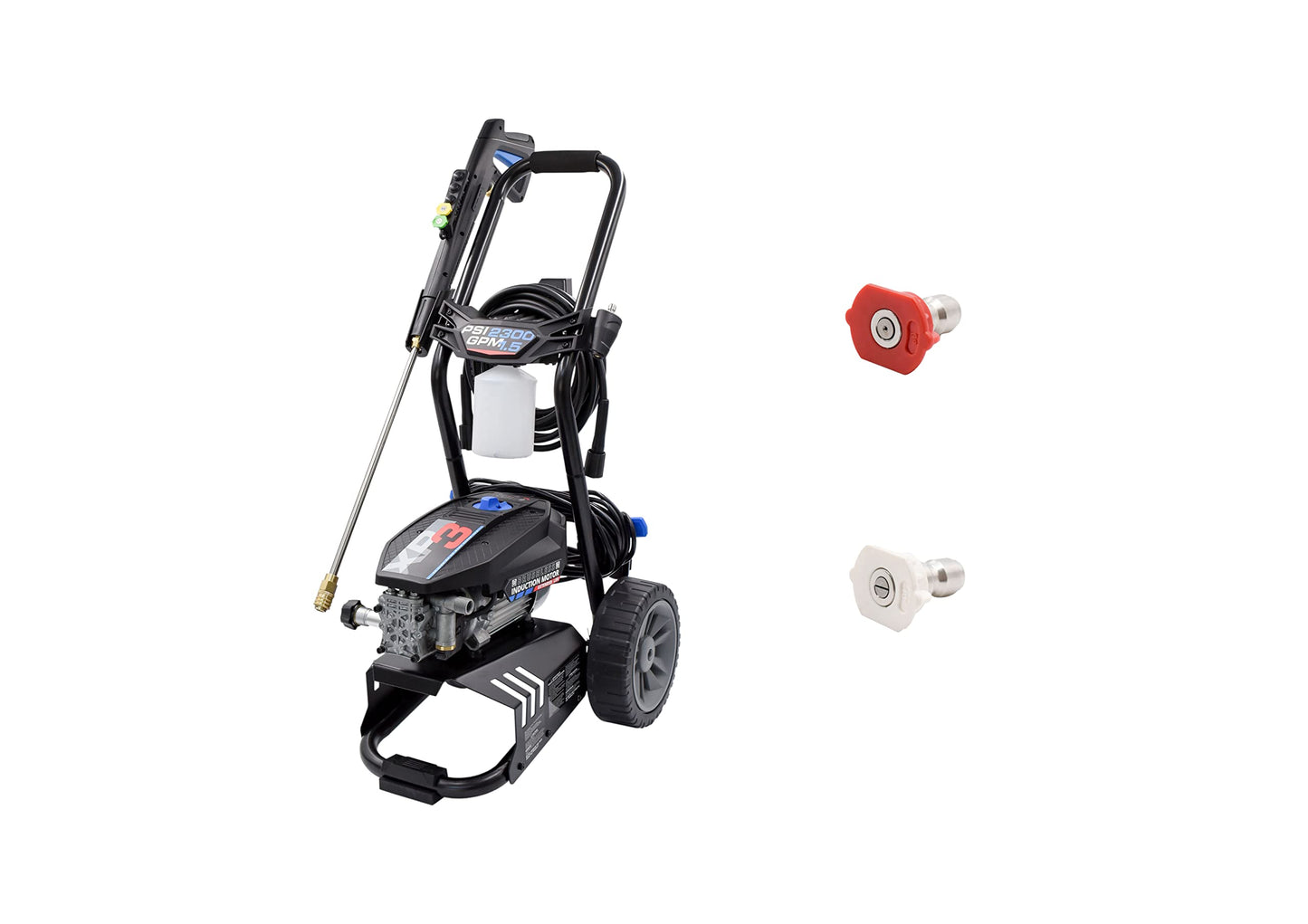 AR Blue Clean BMXP32300-BNDNZL, Includes BMXP32300 Electric Pressure Washer with Red & White 2300 PSI, 1.5 GPM, 0 & 40 Degree Spray Angle Nozzle, Trigger Gun, 25' Hose, 49 lbs, Black