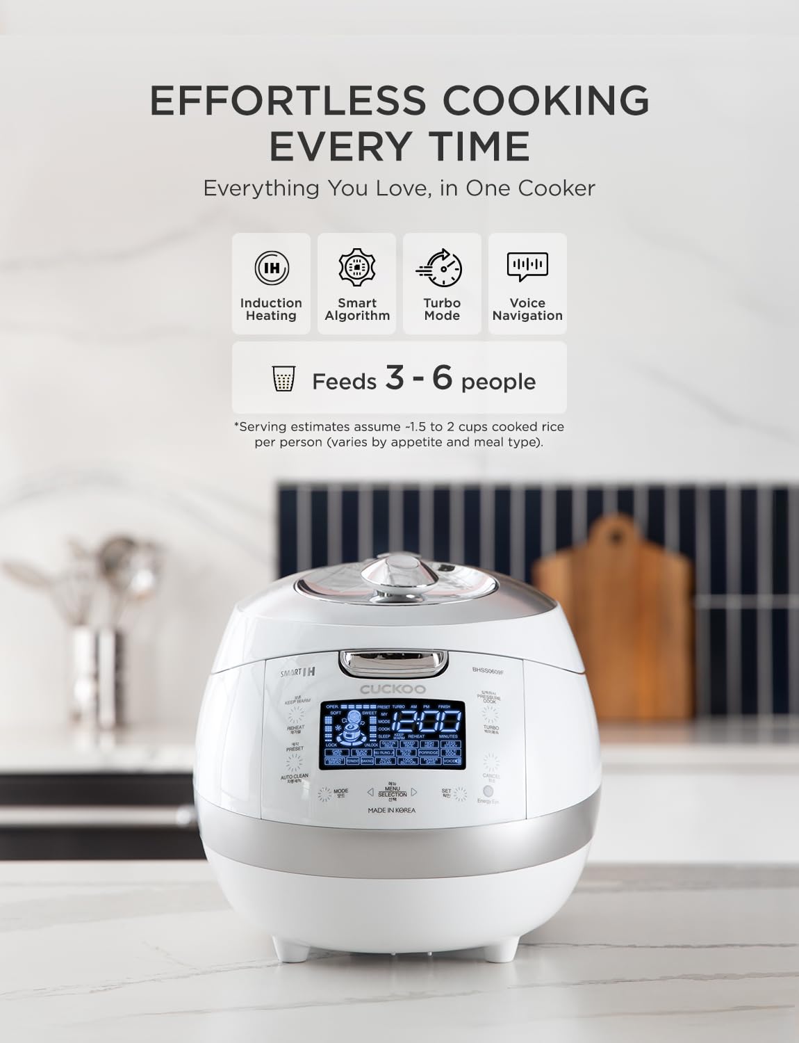 CUCKOO High Pressure Rice Cooker 6-Cup Uncooked / 12-Cup Cooked with Induction Heating Technology, Versatile Rice Maker with 16 Menu Options and Steam Plate, Voice Guide, White (CRP-BHSS0609F)