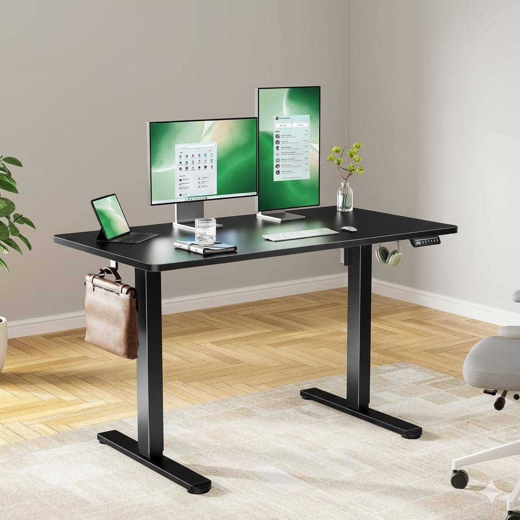 Marsail Electric Standing Desk with One-Piece Desktop – 55x30 Inch Height-Adjustable Office/Gaming Computer Desk, Deeper Tabletop, 4 Memory Presets, Home Office Use, 2 Packages