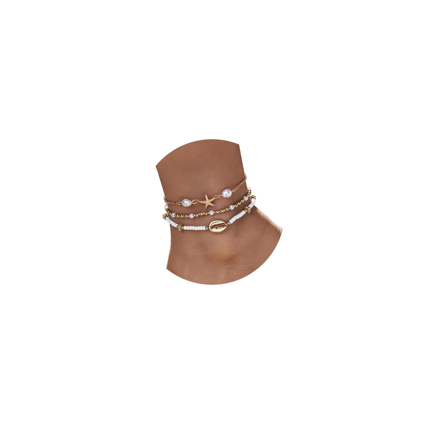 Bead Ankle Bracelets Set For Women, Adjustable Gold Boho Shell Anklet, Hawaiian Beach Seashell Pearl Disc Starfish Conch Foot Jewelry, Summer Fashion Gifts