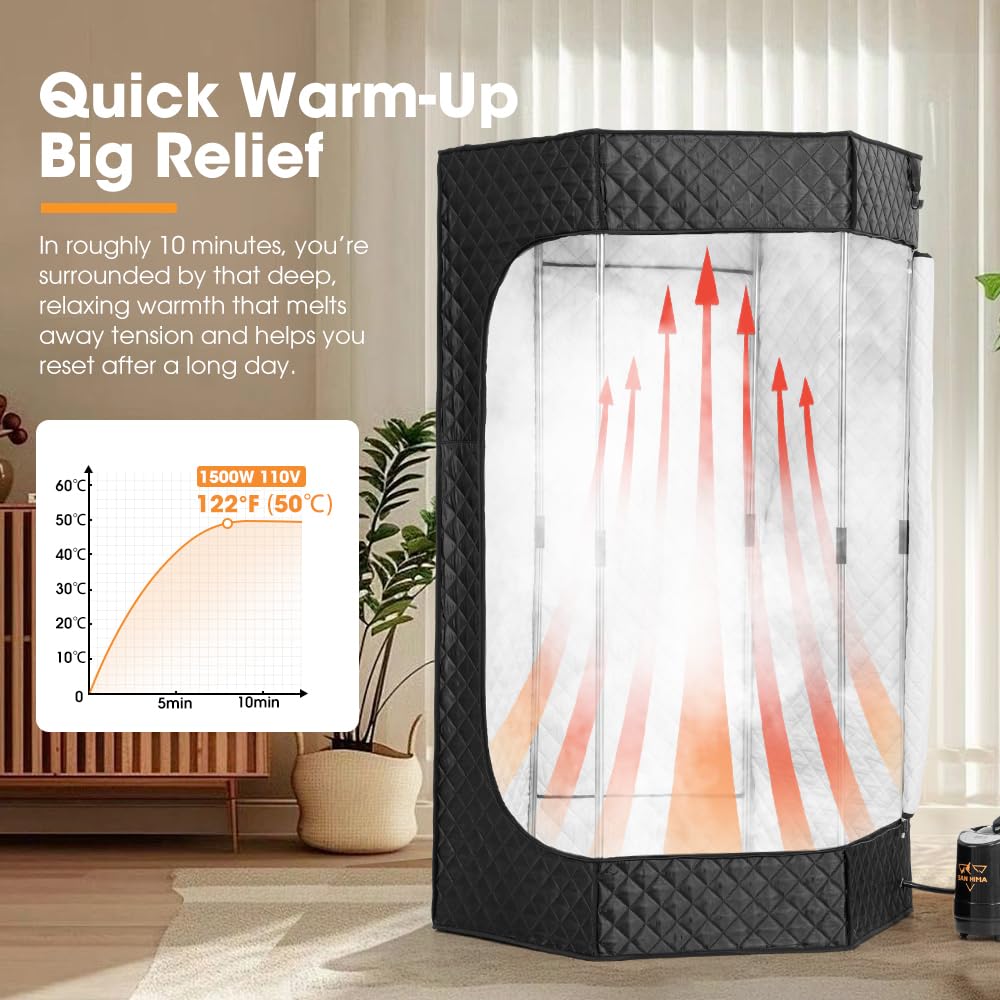 SAN HIMA Portable Sauna for Home - Personal Red Light Therapy Steam Sauna Box at Home Spa with 3L 1500W Steamer, 9 Levels Heat, 90 Minute Timer, Foldable Chair, Remote Control for Indoor Outdoor