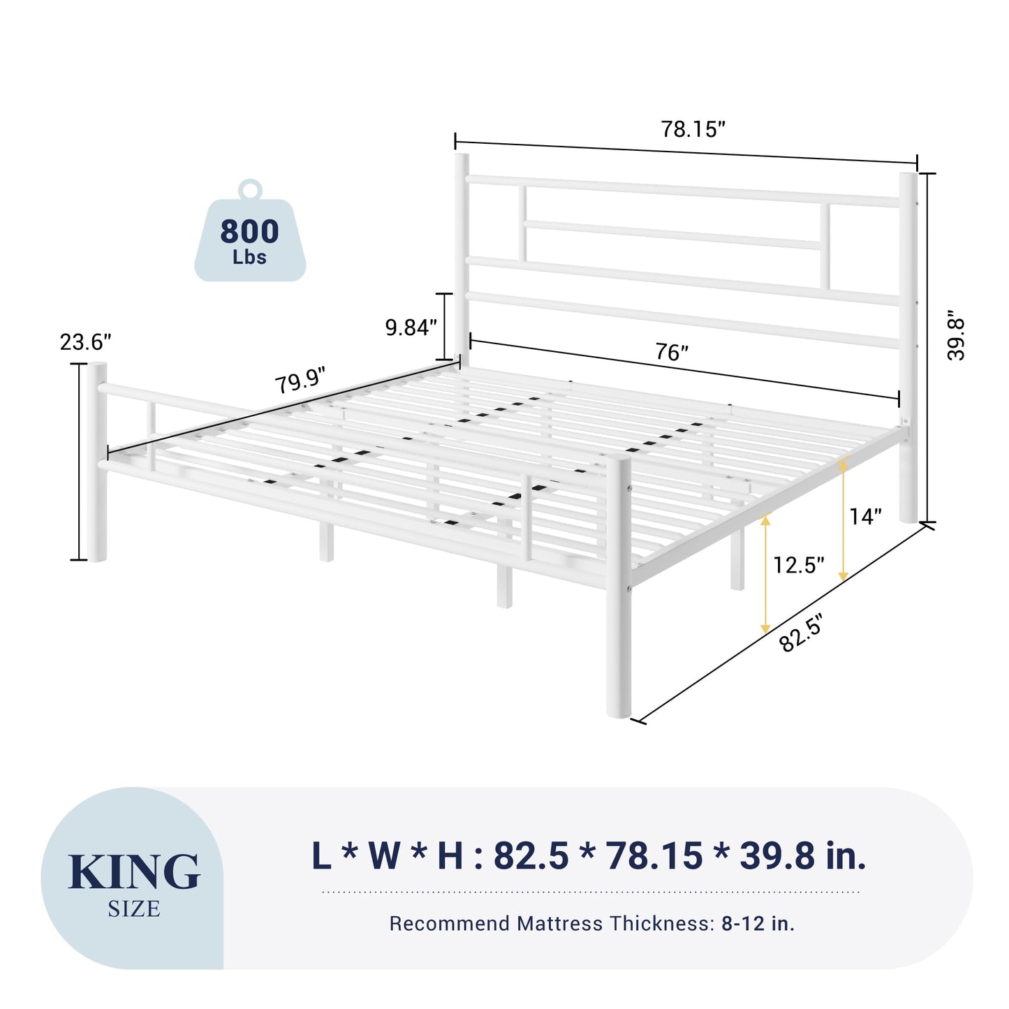 Allewie 14 Inch King Size Metal Platform Bed Frame with Headboard and Footboard, Underbed Storage, Strong Metal Slats Support, Mattress Foundation, No Box Spring Needed, Easy Assembly, White