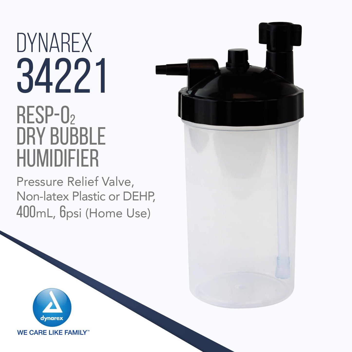 Dynarex 34221 Dry Bubble Humidifier Bottle for Concentrator, Transparent/Black, 400ml Capacity, Pack of 50