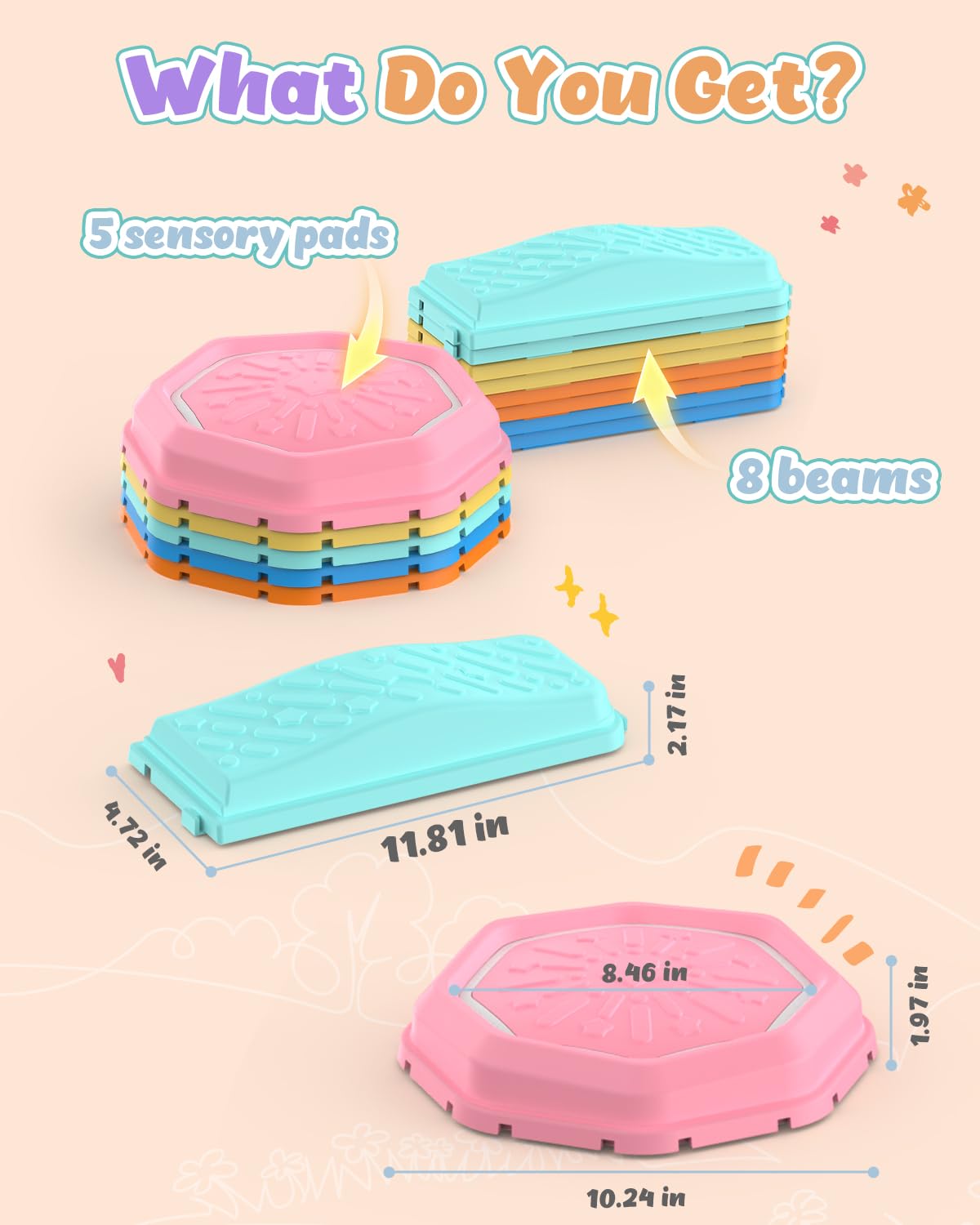 Holyton Light Up Stepping Stones for Kids with Music, 13PCS Balance Beam and Stepping Stone Set, Toddler Balance Beam Obstacle Course, Non-Slip Sensory Toys for Toddlers 3-8, Indoor Outdoor Play