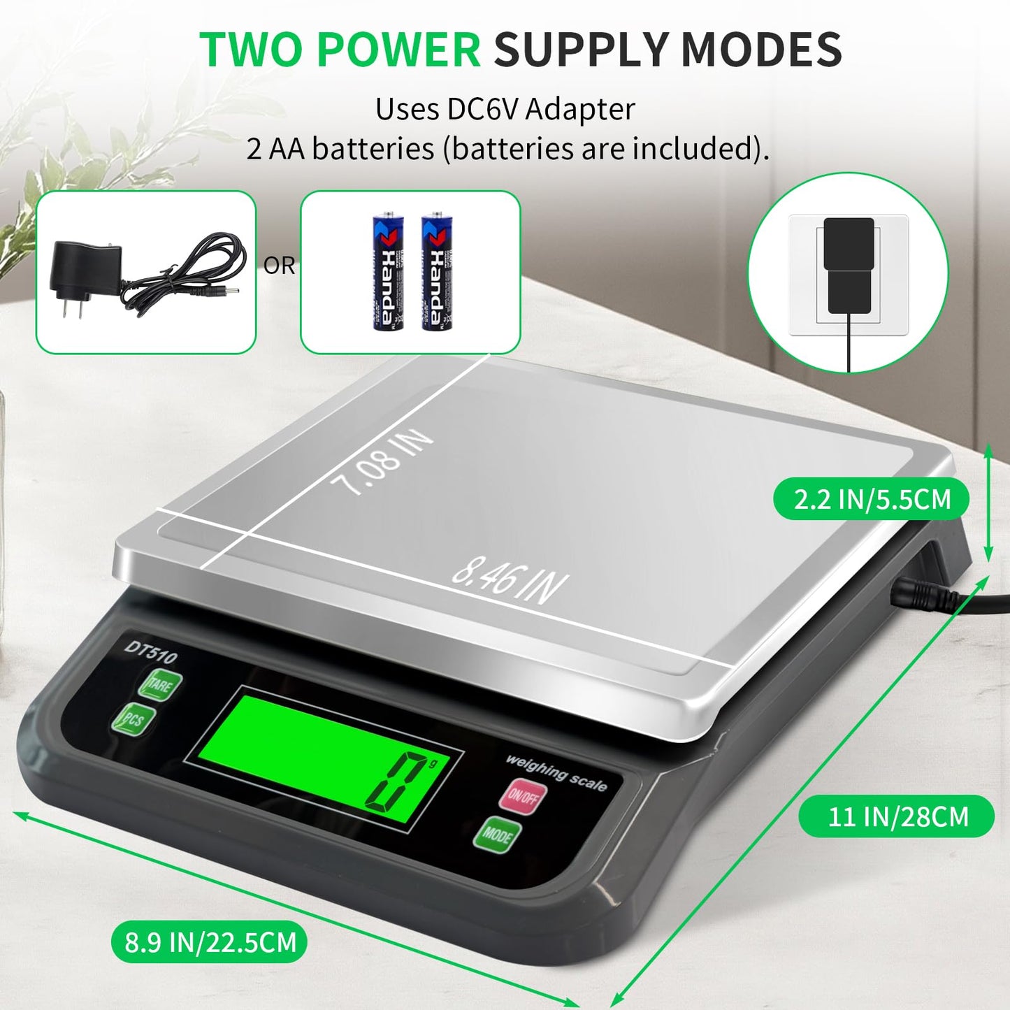Large Food Scales for Kitchen 88lbs/40kg Digital Food Scale with Tare and PCS Funtion Stainless Stee Tray Baking Scale for Cooking with Adapter, 6 Unit (Grey, 40kg)