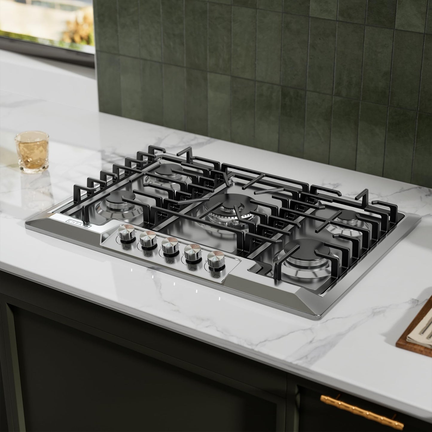 Empava 30 Inch Built-in Gas Cooktop with 5 Sealed SABAF Burners, Stainless Steel Surface, LPG/NG Convertible, Flame Failure Protection, Dishwasher Safe Grates