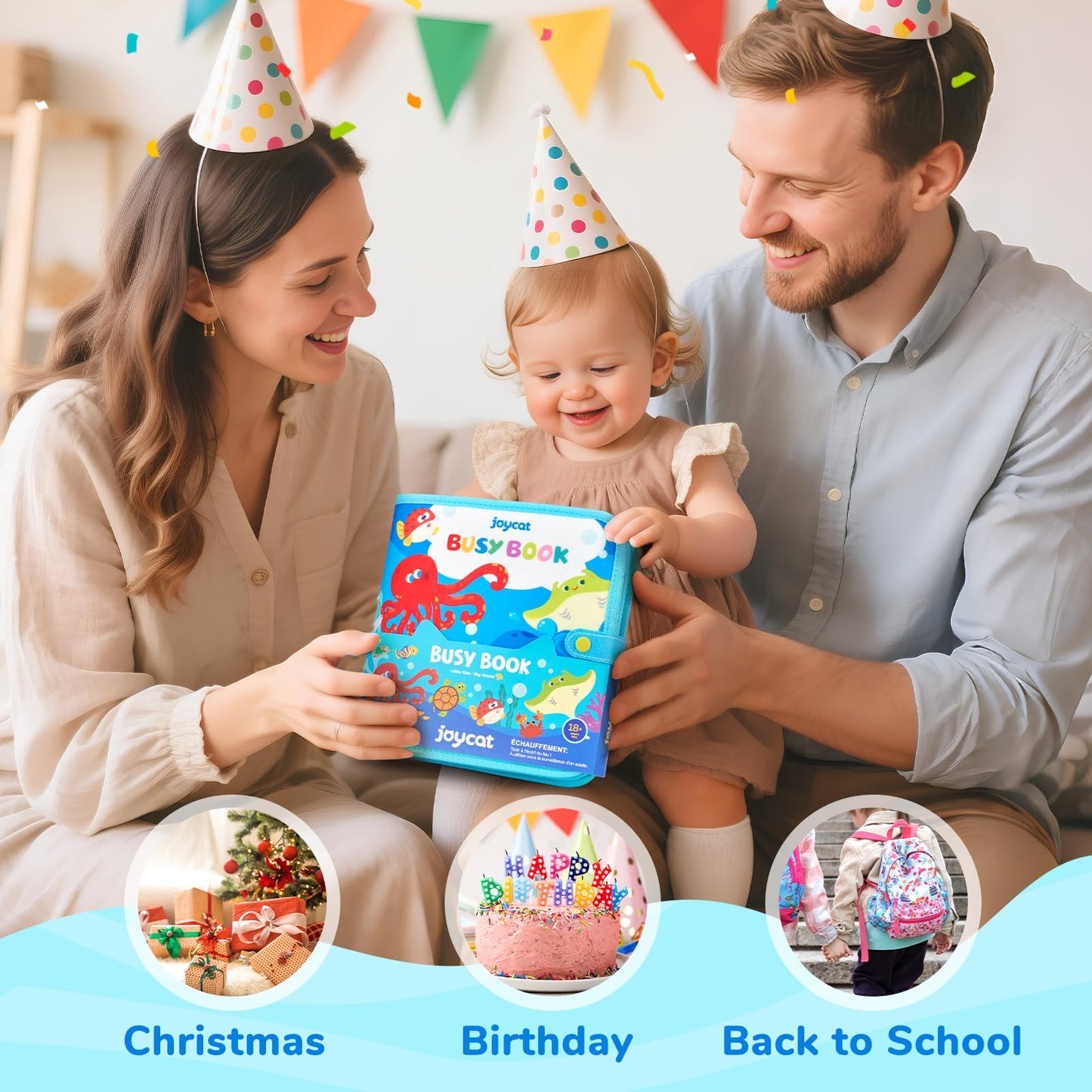 JoyCat Ocean Busy Book for Toddlers 1-3 - Travel Toy Activity Book for 1 2 3 Year Old Boys Girls, Educational Travel Toy with Sea Animals & Life Skills, Easter Basket Stuffers Kid, Autism Sensory Toys