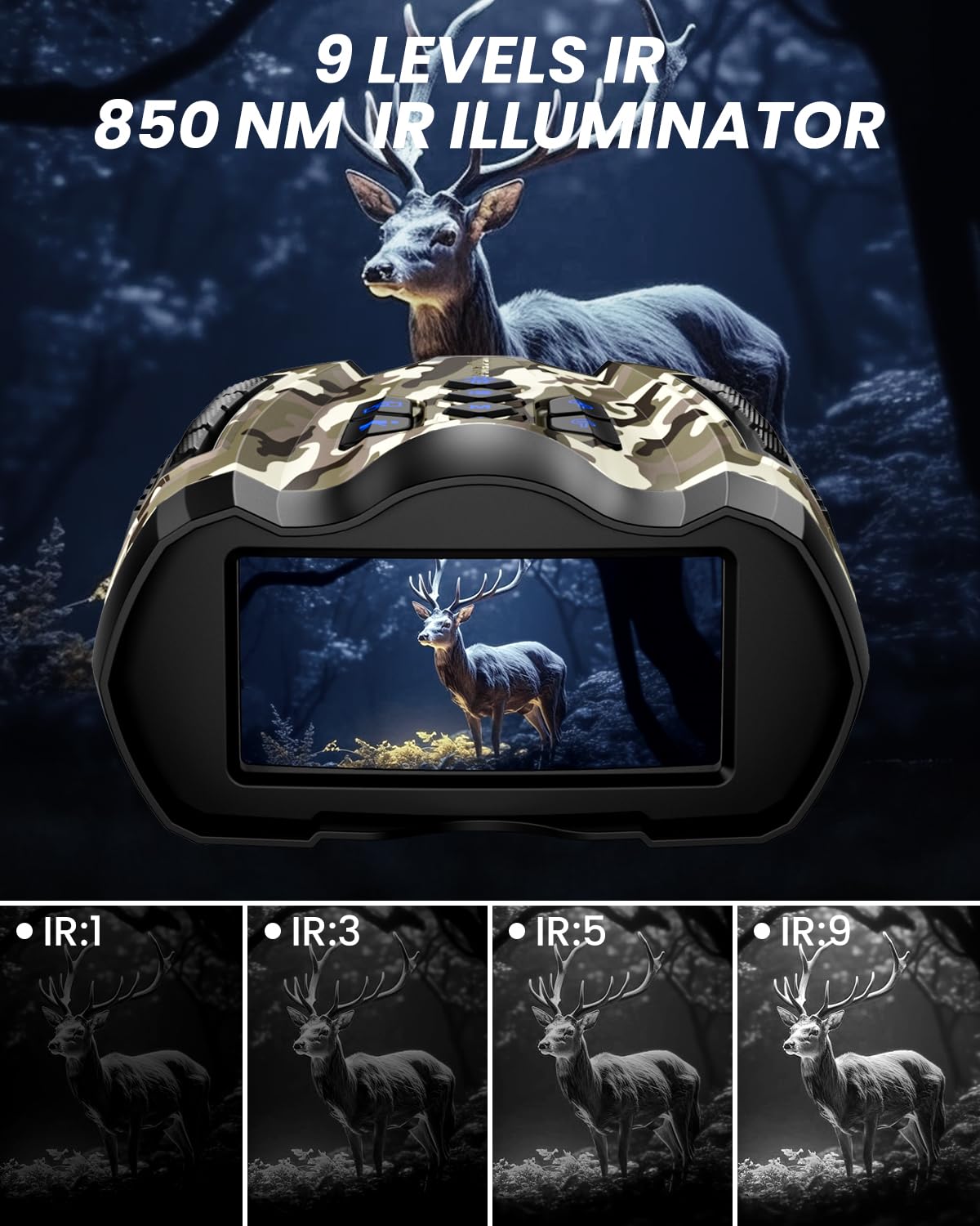 WARMTUYO Night Vision Goggles, 4K Binoculars with Camera, 3.5" HD Display and 32GB TF Card, 9 Gear Night Vision, 10X Digital Zoom, 4000mAh Battery Nightvision