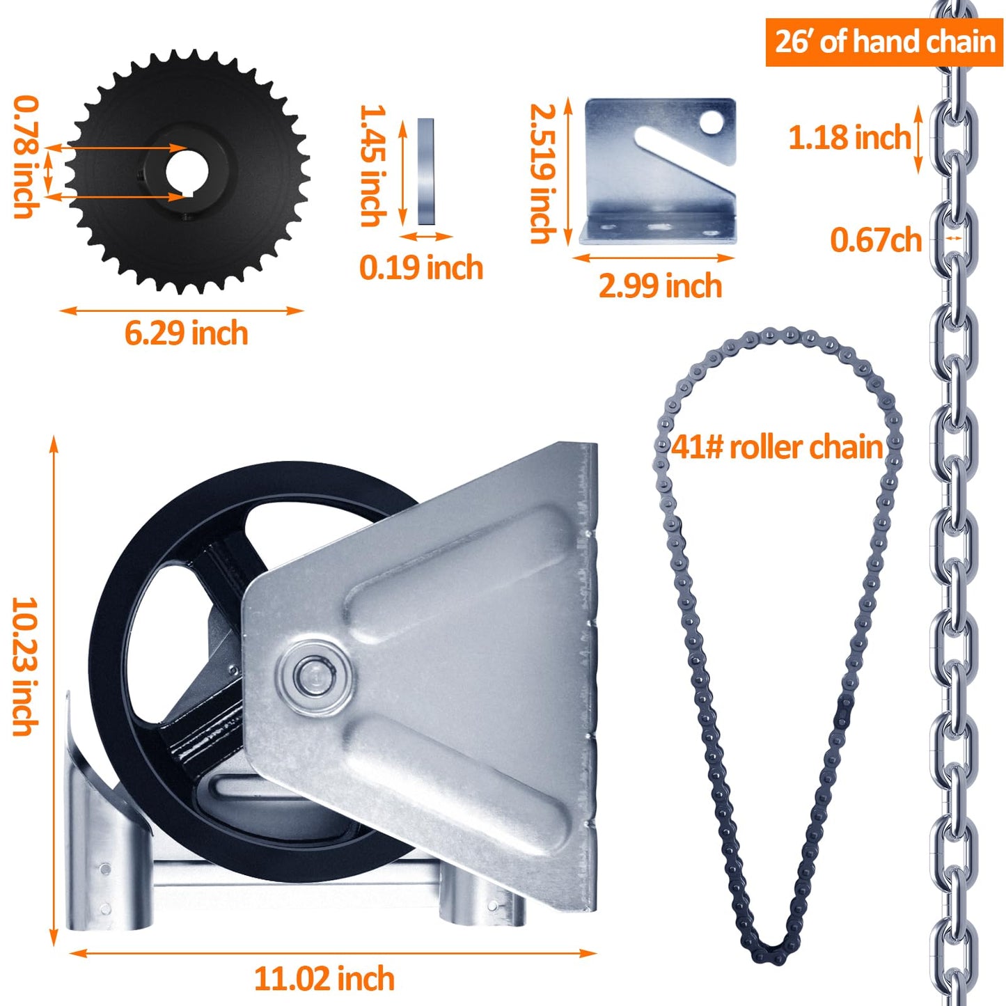 NULTRUMA Garage Door Opener Chain Hoist 1 Inch Shaft Model 2000R 4:1 Reduction Wall Mount