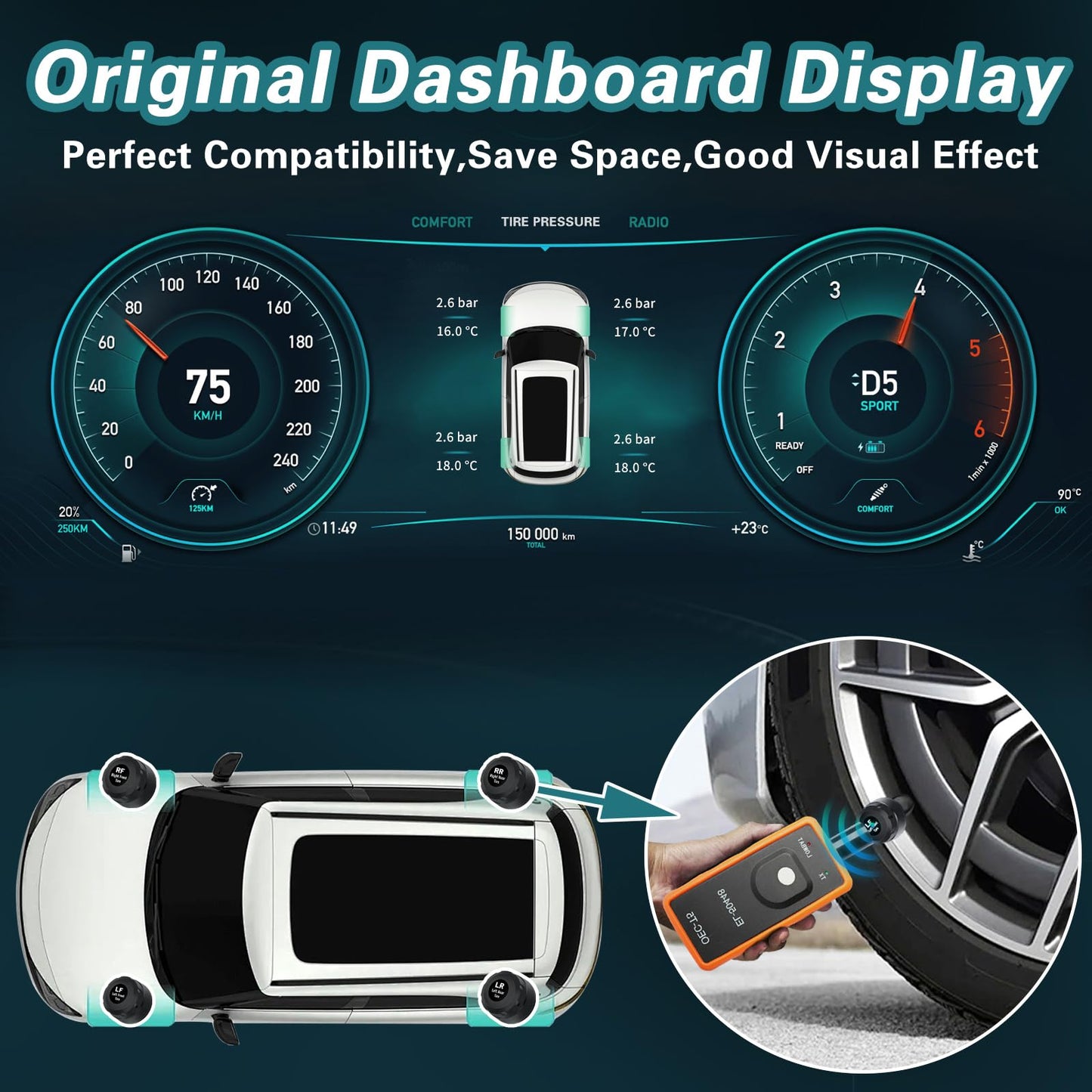Masoll TPMS Sensor for GM Chevy Silverado Buick Cadillac GMC Pontiac, 315MHz Tire Pressure Sensor Replaces# 13598771,13598772, 4 Tire Sensors with 1 TPMS Relearn Tool, External, Easy to Install