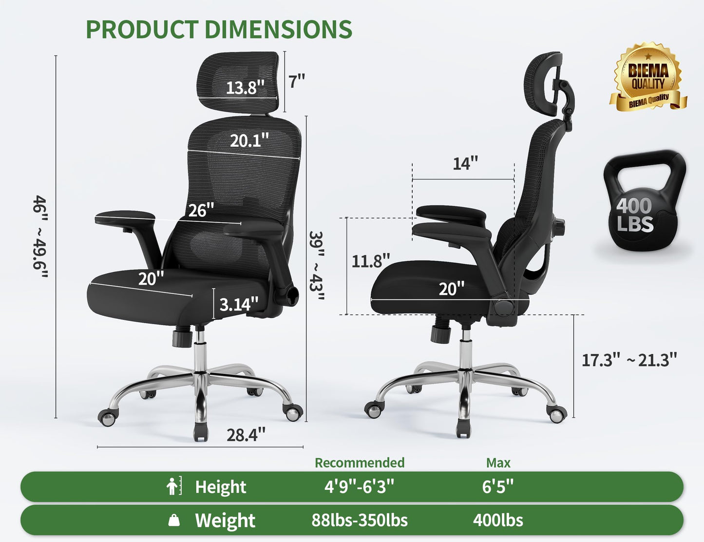 Veratric Ergonomic Office Chair: 400LBS Computer Desk Chair Comfy-Black Big and Tall Office Chair with Lumbar Support & Headrest-Gaming Chairs for Adults-Executive Office Rolling Chairs for Home Work