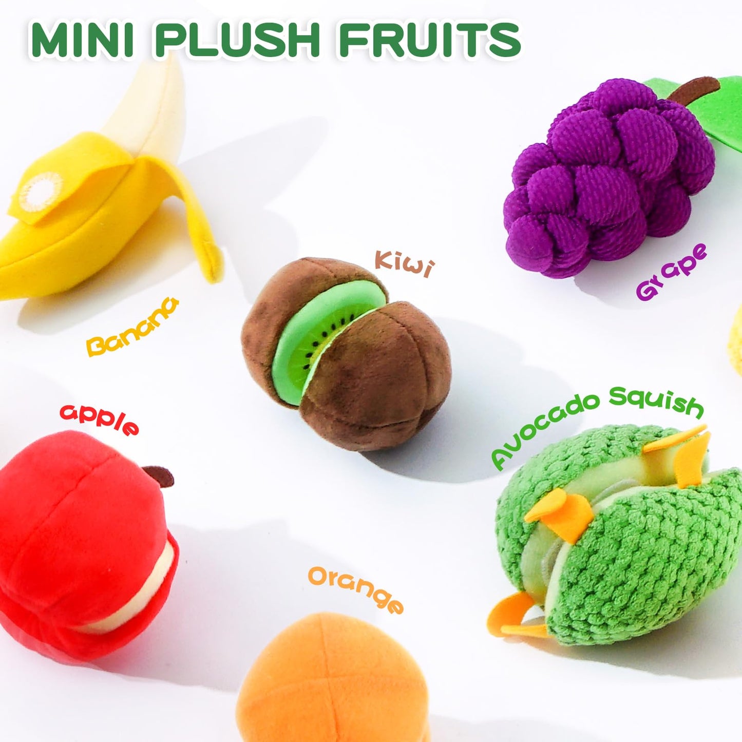 Jollybaby Plush Stuffed Cloth Fruit Food Toy Set for Toddler 1-3, Soft Fruit Basket Montessori Sensory Toy for 1 Year Old, Felt Pretend Fake Food Toy for Baby 0-6-12 Month, Newborn
