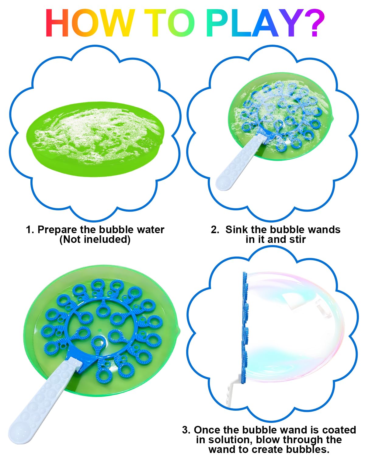 UniStylar Giant Bubble Wands, Big Bubble Wand Set with Tray Bulk, Funny Large Bubble Maker for Kids Adults Summer Huge Outdoor Activities Toys Birthday Party Favors Toddlers, 26 Pcs