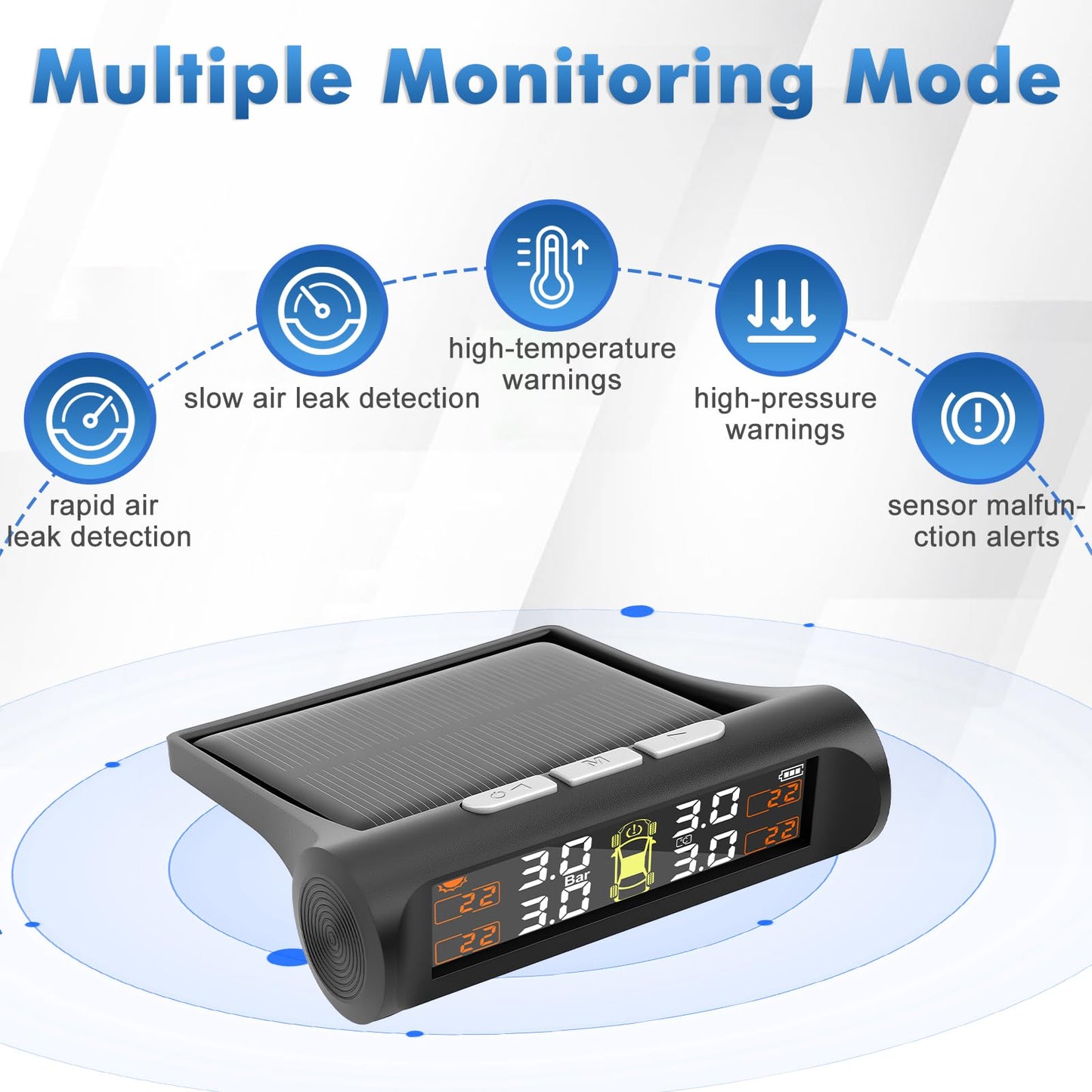 Avutrel Tire Pressure Monitoring System,TPMS with Solar Charging&USB Charging,5Alarm Modes, Real Time Monitoring Pressure and Temperature, Auto& Color Display Screens,Suitable for 4 Wheeled Vehicles