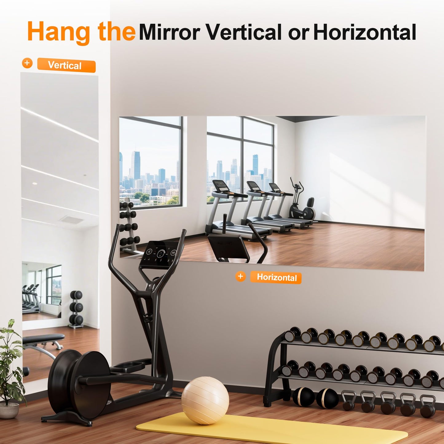 Hasipu Home Gym Workout Mirror 79" L x 35" W-1pcs Large Full Length Mounted Full Body Frameless Mirror for Workout, Yoga, Garage, Bedroom, Dance