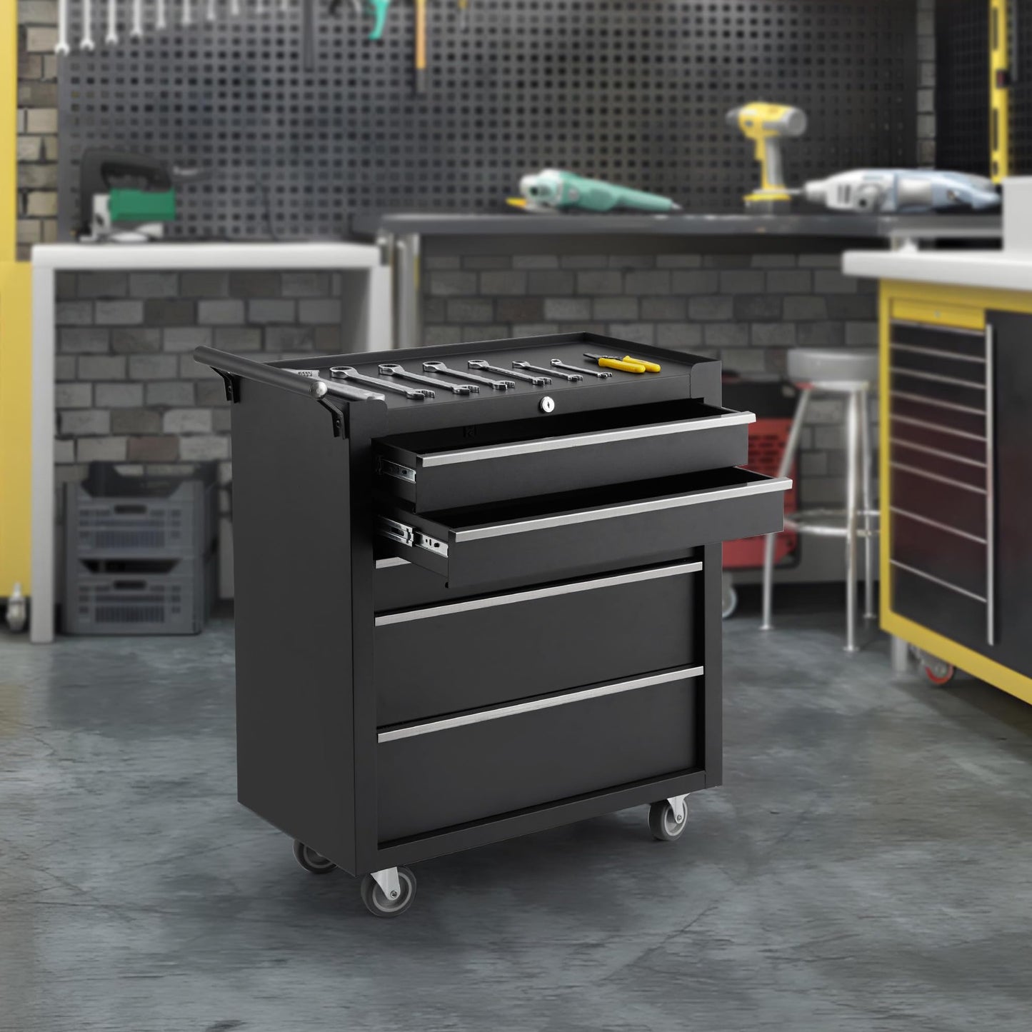 MilleLoom Professional Workstation Version 24" 5-Drawer Rolling Tool Chest - Lockable Storage Cabinet with Wheels for Workshop & Garage Organization