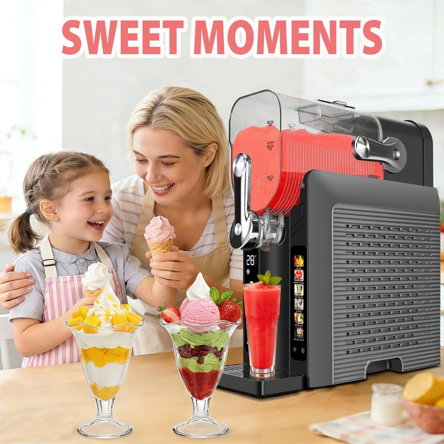 Supwin Slushie Machine for Home - 88oz Frozen Drink Maker Slushy Machine, 2-In-1 Soft Ice Cream Maker, 6 Preset Programs| Slushie, Cocktails, Frappés, Ice Cream, Smoothies, Milkshakes (Screen Version)