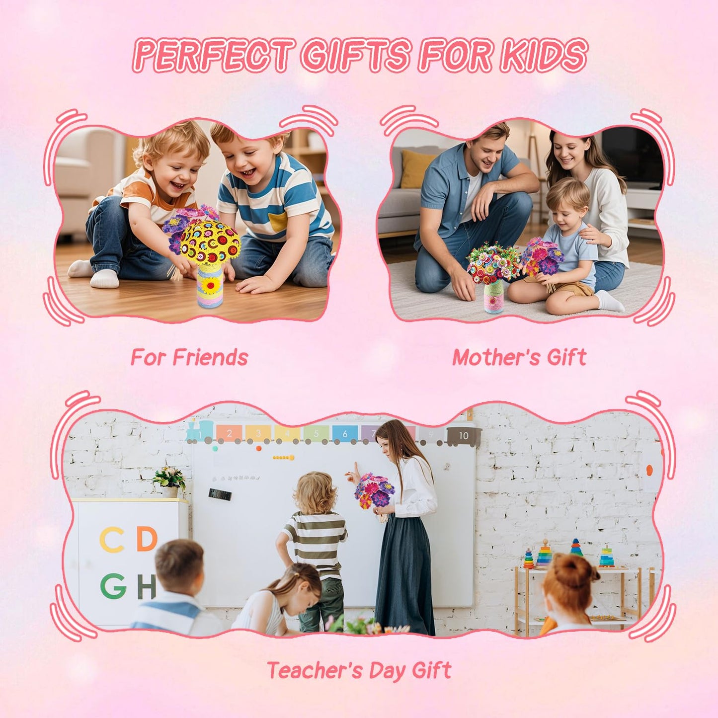 Mostop Poke-in Art Flower Bouquet DIY Craft Kit for Girls Age 4-5 6-7 8-12, Mess-Free Button Felt Flower Making Set, Creative Activity Educational Birthday Gift Toys for 6-8 8-10 Year Old Kids