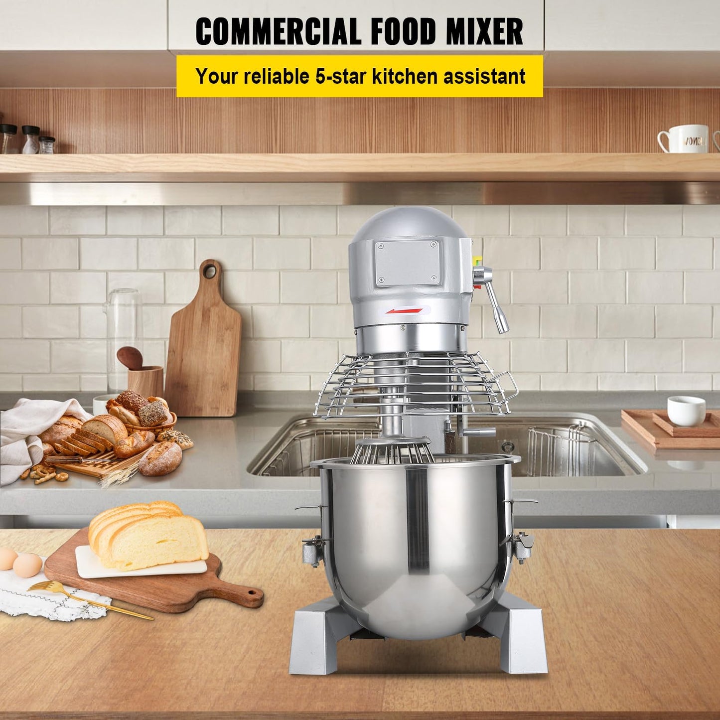 Happybuy 10Qt Commercial Food Mixer with Timing Function, Commercial Mixer 500W Stainless Steel Bowl Heavy Duty Electric Food Mixer Commercial with 3 Speeds Adjustable, Perfect for Bakery Pizzeria