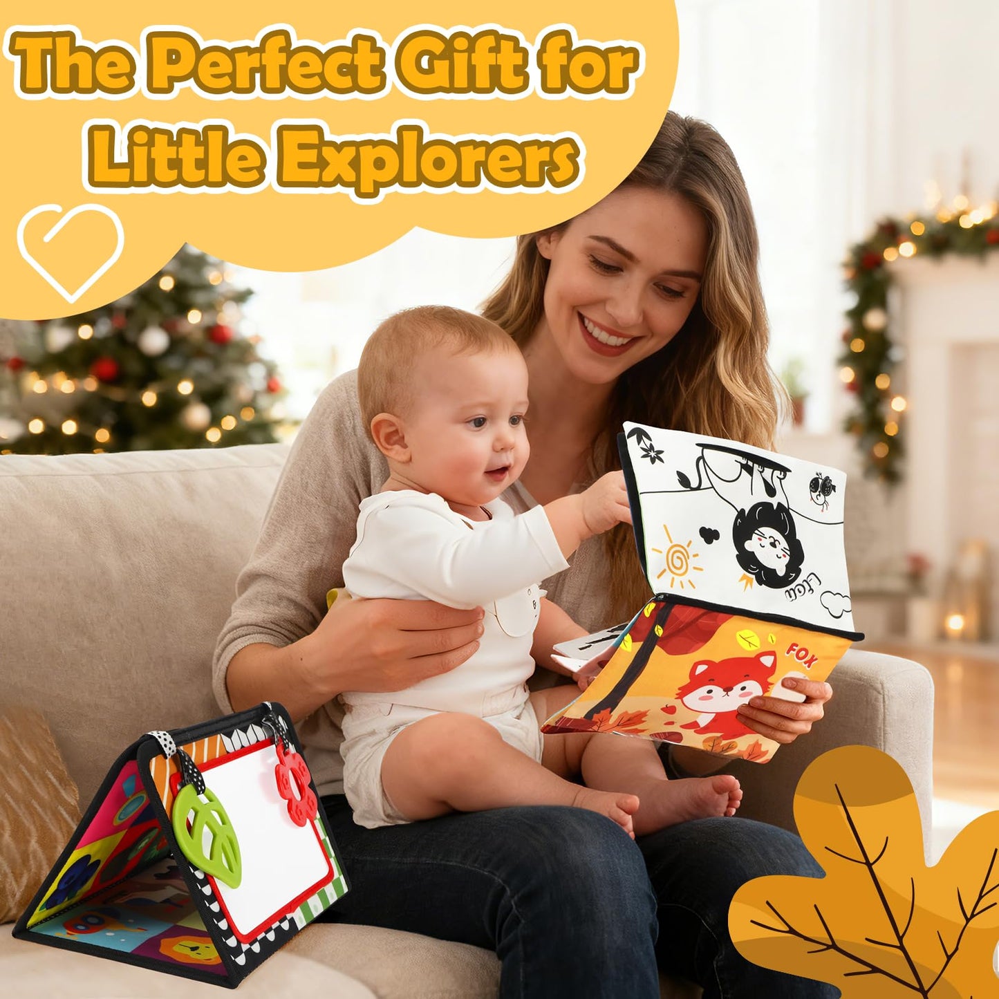 BBWOO Tummy Time Toys, Black and White High Contrast Baby Toys for Newborn, Baby Visual Stimulation Mirror, Montessori Crinkle Book for Infant 0-3-6-12 Months, Boy Girl Shower Gift
