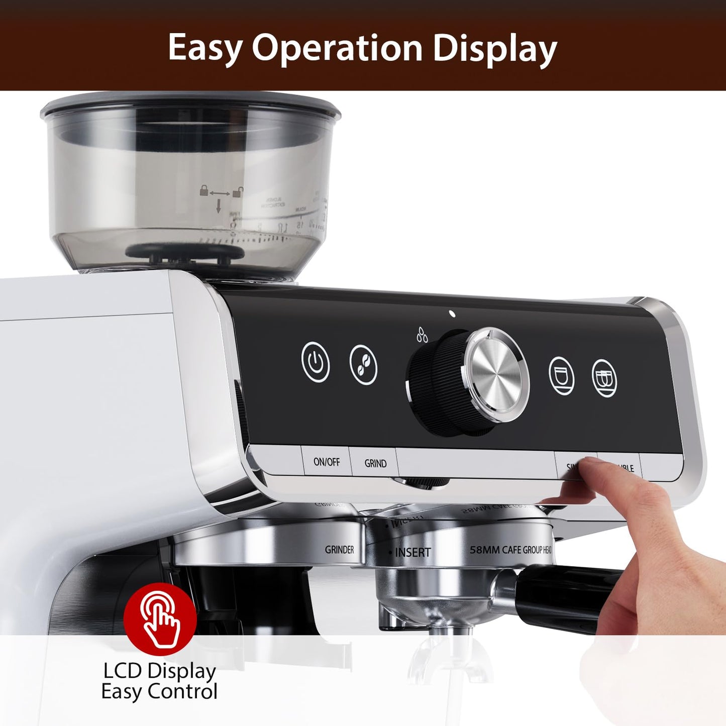 Garvee Espresso Machine, Espresso Machine with Grinder, Brushed Stainless Steel, Espresso Coffee Maker with Milk Frother for Home Barista Commercial Use(White Silver)