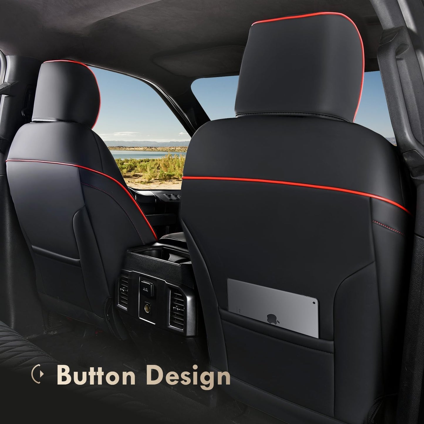 Coverado Leather Car Seat Cover, Custom Fit for Ford F150 Seat Covers, Ford F150 Truck Seat Covers Waterproof Fit for 2015-2026 F150 & 2017-2026 F250 F350 F450 Redline - Front Pair