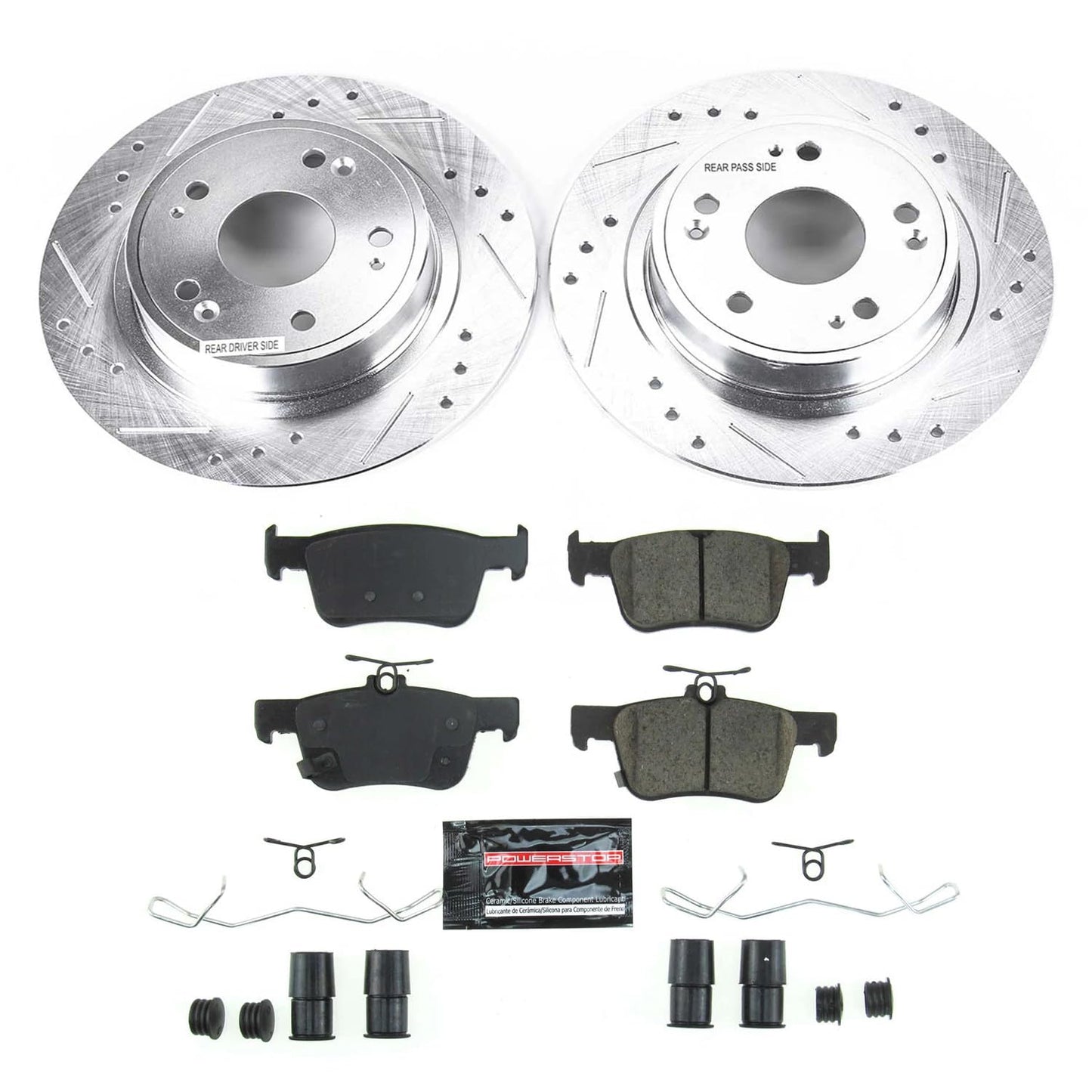 PowerStop Rear Brake Kit For Honda Accord 2018-25 - Drilled and Slotted Disc Rotors with Ceramic Brake Pads Replacement, K8063