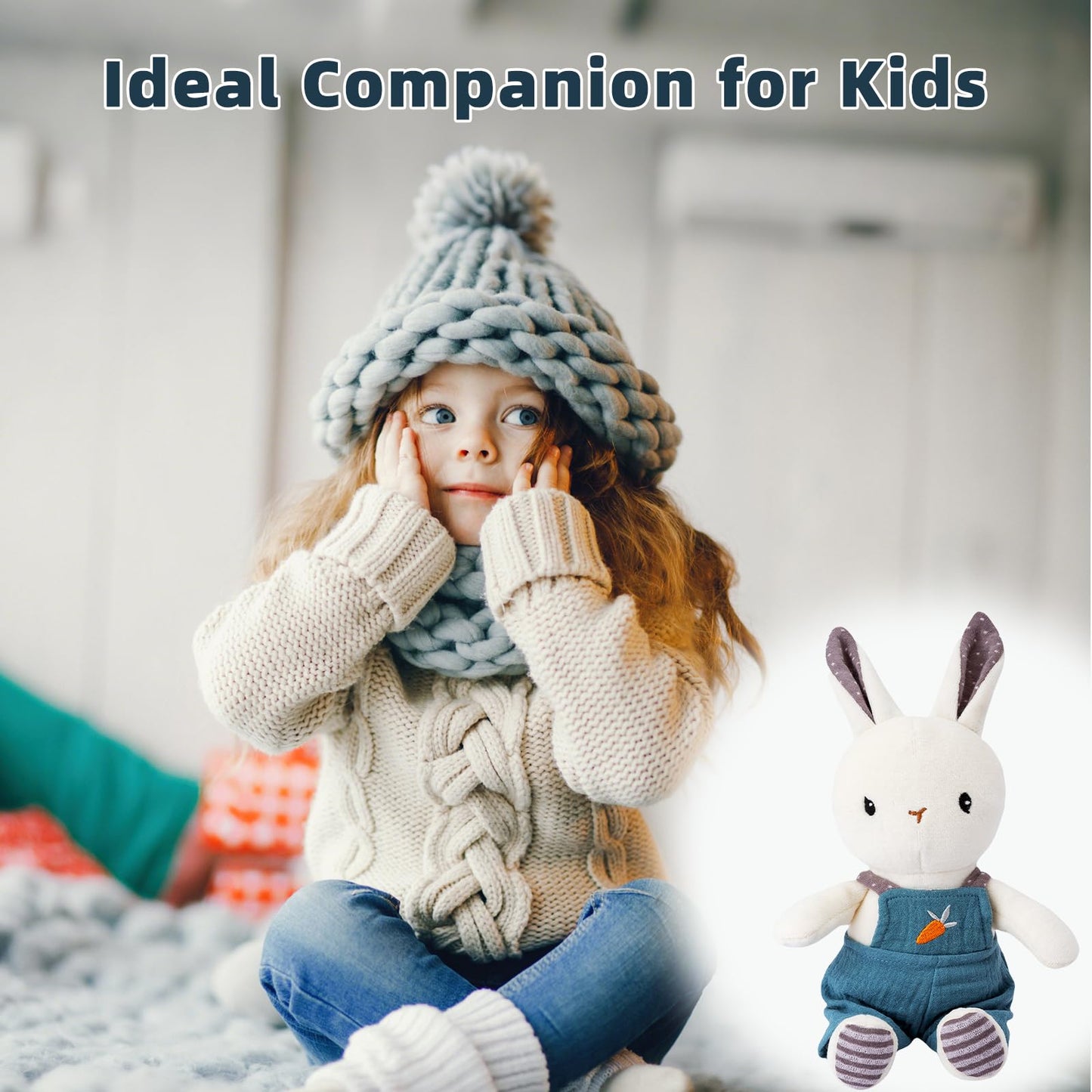 CUDDLE CORNER Bunny Stuffed Animal Organic Cotton Baby Plush Toys, 9" Organic Cotton Plush Bunny Toy with Overalls, Cute Soft Stuffed Rabbit Doll for Babies and Toddlers