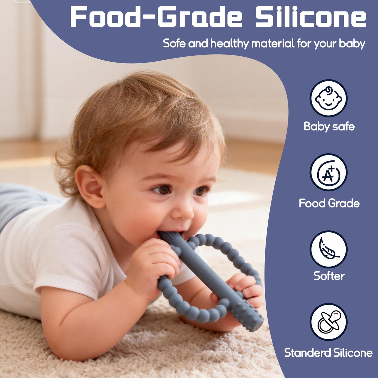 WALULAN 2 Pack Baby Silicone Teething Toys, Teething Sticks for Babies,Silicone teether Tubes for Baby Girl,BPA Free, Soothe Gums for 0-6 3-12 18-36 Months, Newborn Infants Toddler Sensory Chew Toys