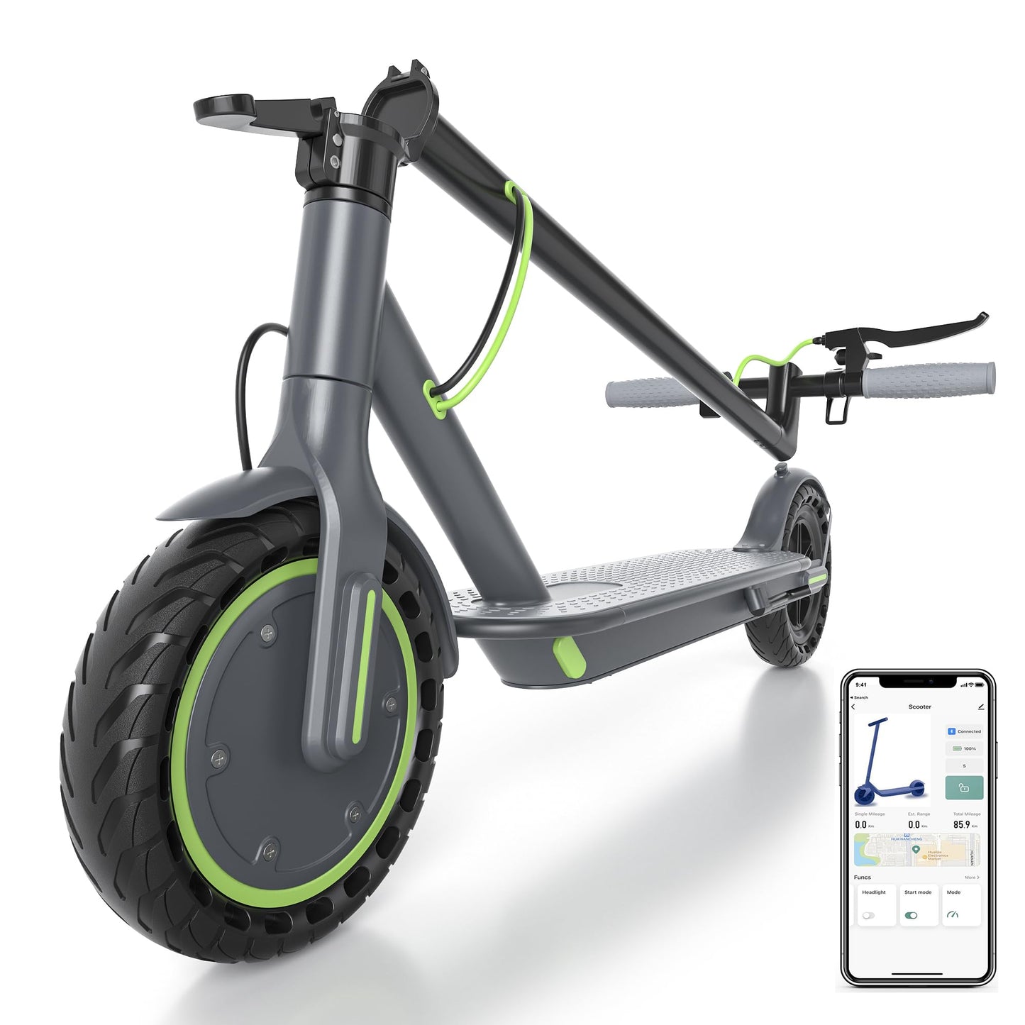 Roinside Electric Scooter- 8.5" Solid Tires, 350W Motor, Up to 19 MPH and 16 Miles Long-Range Commuting Folding E-Scooter for Adults with Dual Braking System and Smart App,Green