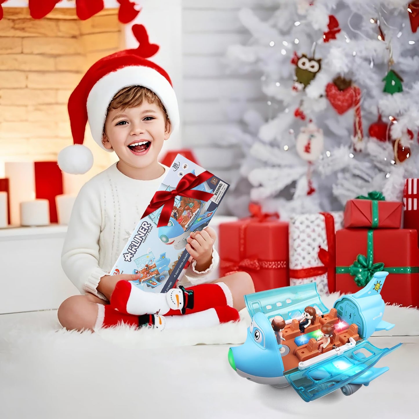 victob Toy Airplane for Kids - Toddler Toys Bump and Go Action Air Plane with LED Flashing Lights & Sounds, Birthday Easter Gifts for Boys Girls Ages 3-8 Year Olds (Blue)